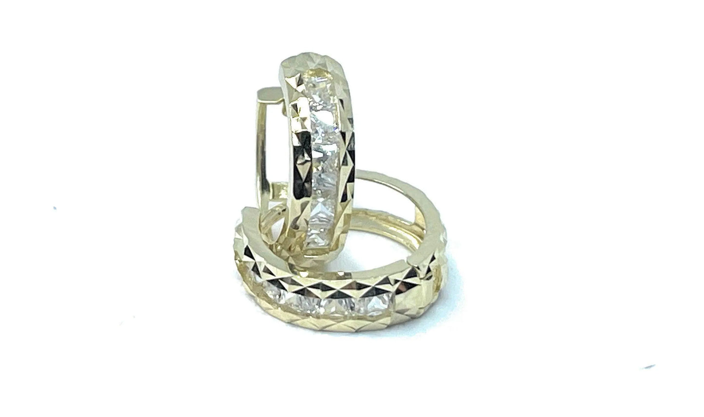 10K Solid Gold Diamond Cut Cubic Zirconia Huggie Hoop Earrings - ADIRFINE 