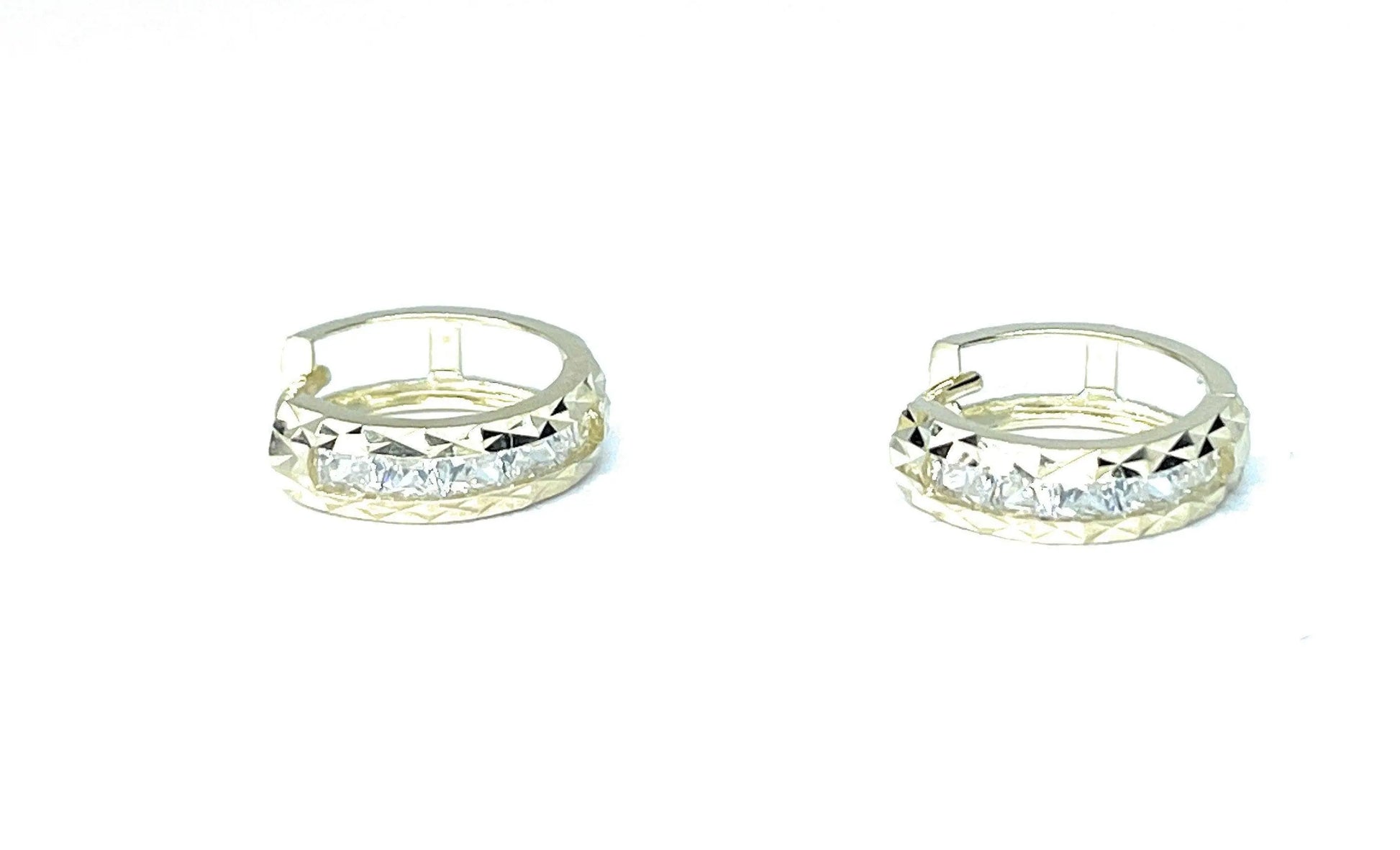 10K Solid Gold Diamond Cut Cubic Zirconia Huggie Hoop Earrings - ADIRFINE 