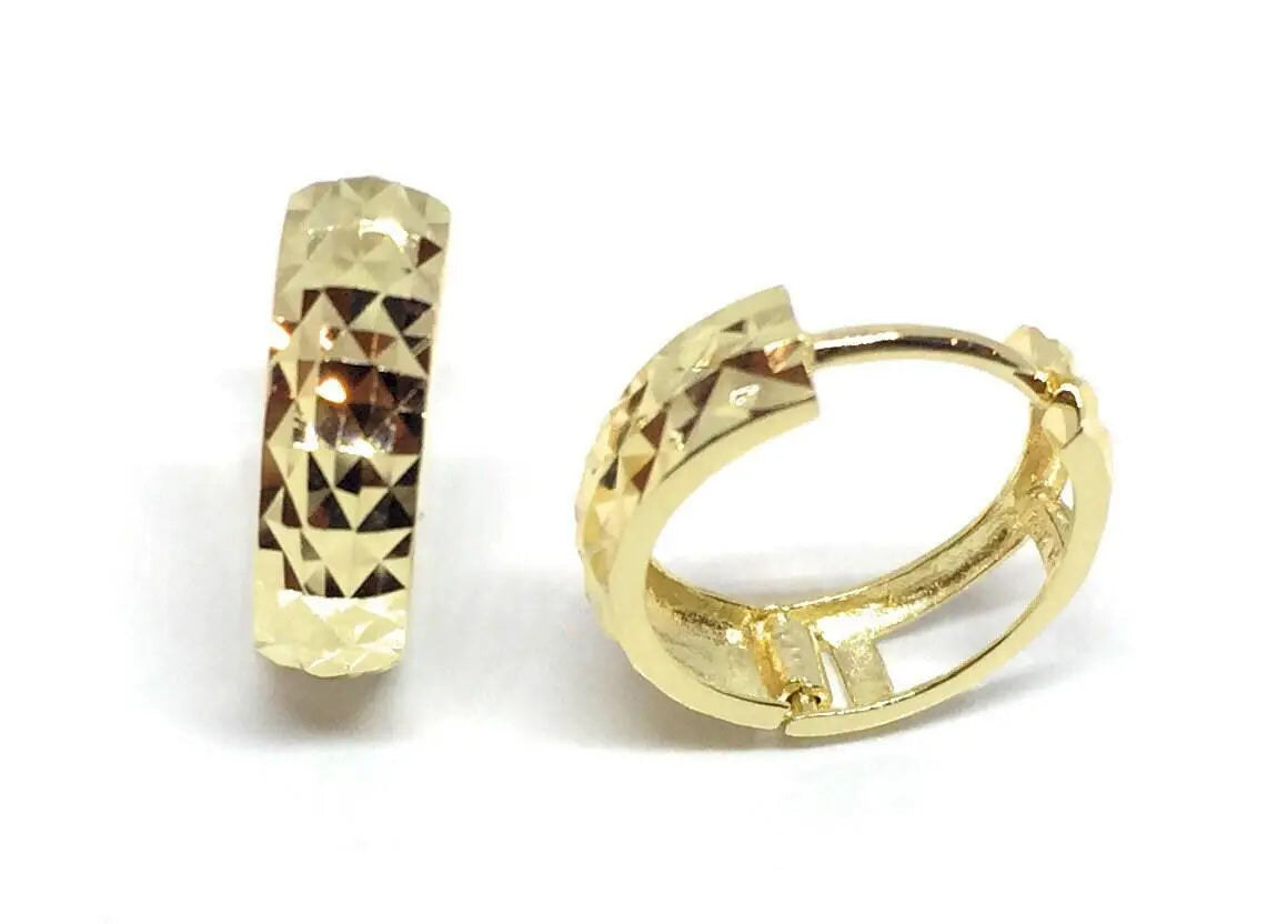 10K Solid Gold Diamond Cut Huggie Hoop Earrings - ADIRFINE 