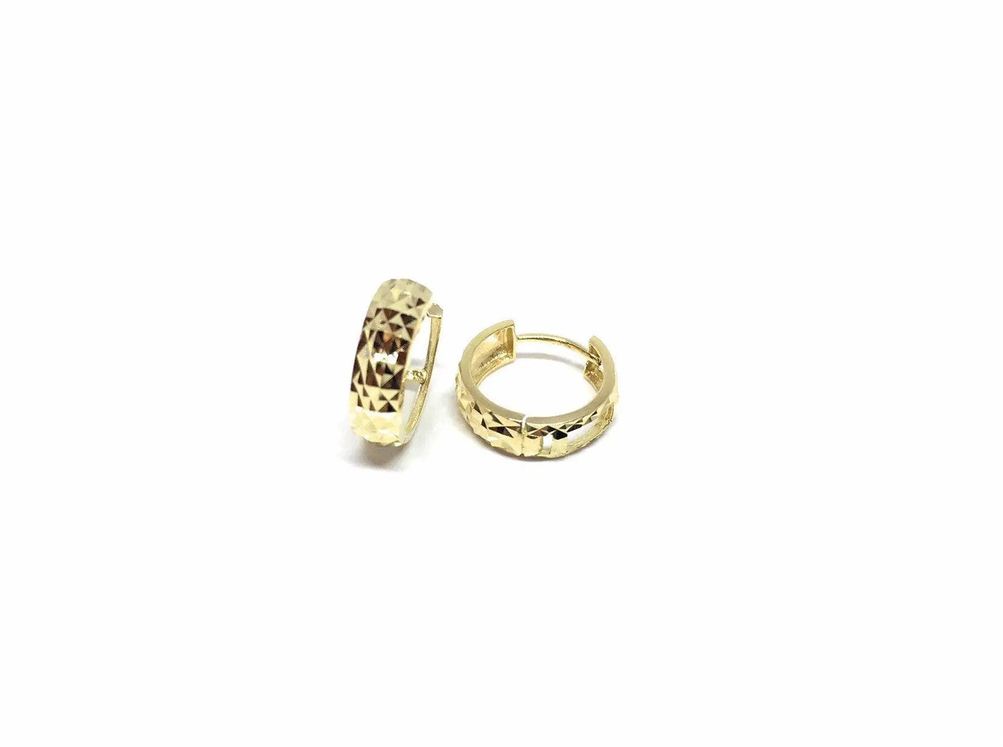 10K Solid Gold Diamond Cut Huggie Hoop Earrings - ADIRFINE 