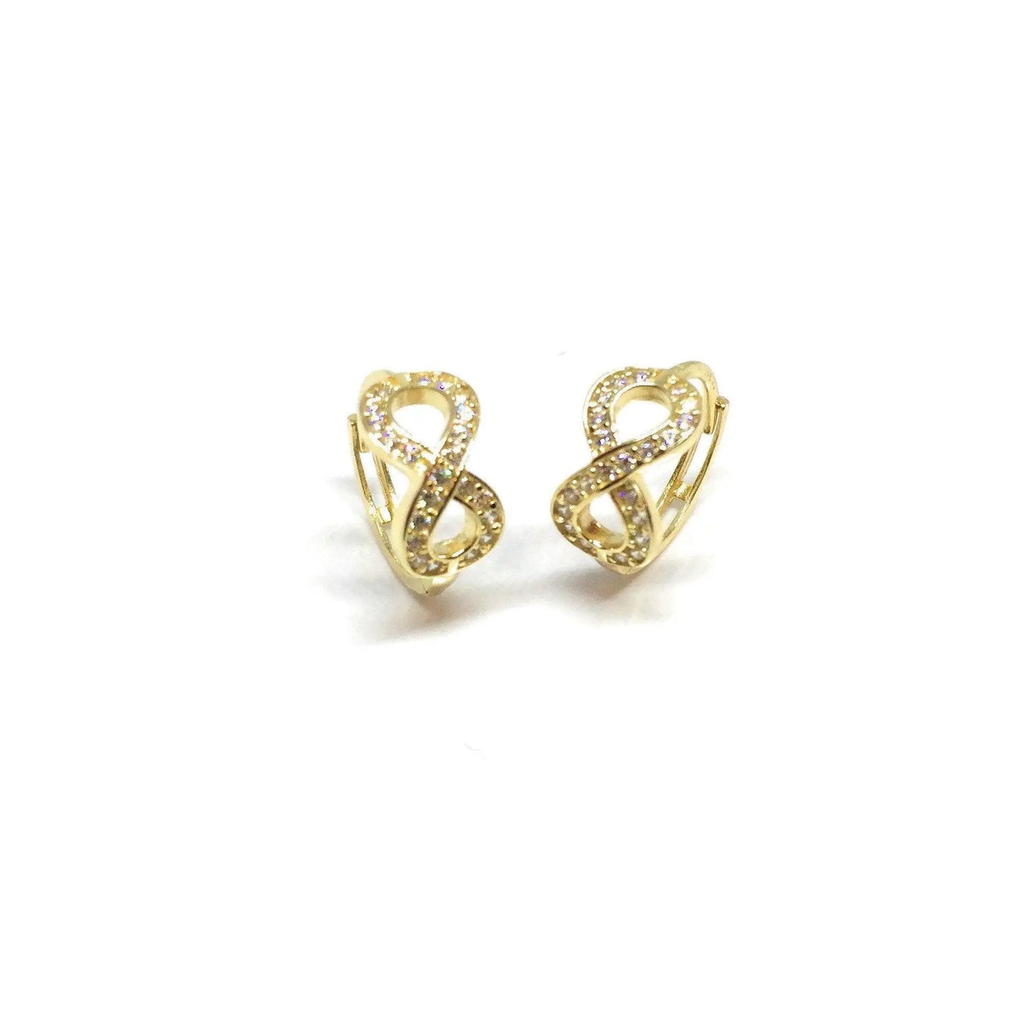 10K Solid Gold Infinity Pave CZ Huggie Hoop Earrings - ADIRFINE 