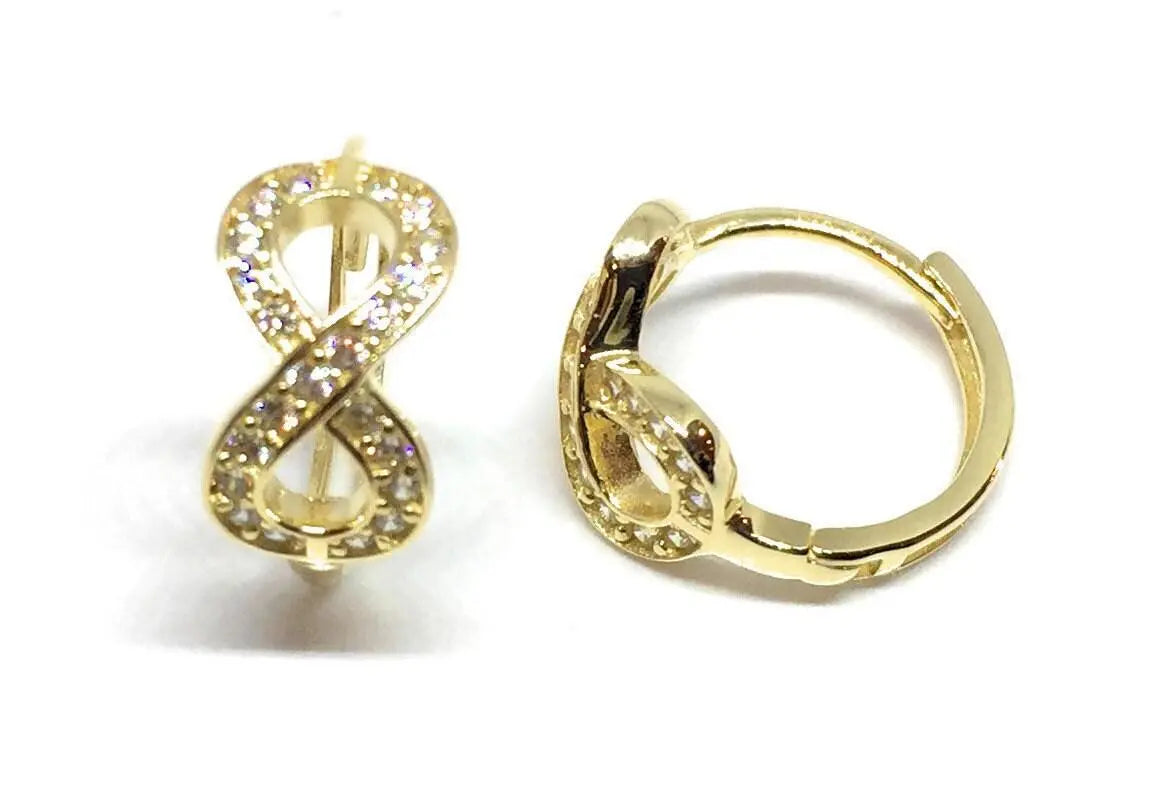 10K Solid Gold Infinity Pave CZ Huggie Hoop Earrings - ADIRFINE 