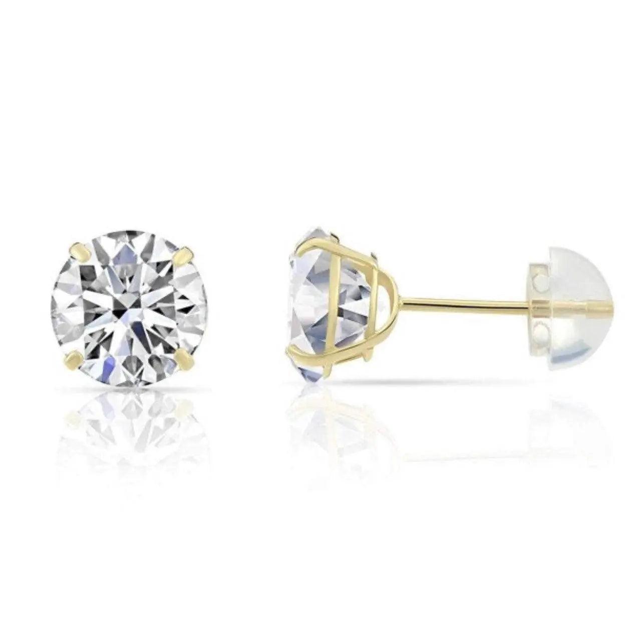 10K Solid Gold Round Brilliant Cut Cubic Zirconia Studs Earrings | 2 3 4 5 6 7 8MM Studs Earrings - ADIRFINE 