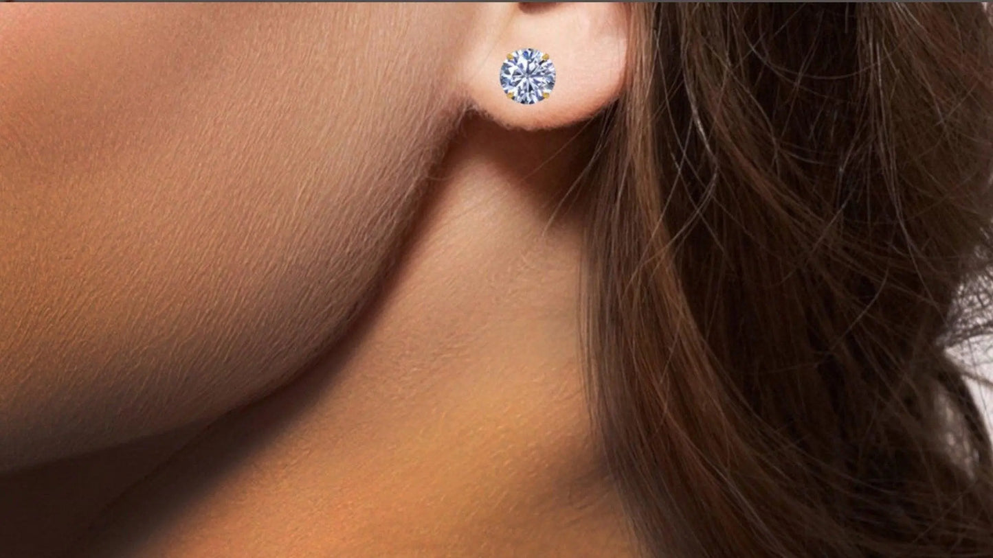 10K Solid Gold Round Brilliant Cut Cubic Zirconia Studs Earrings | 2 3 4 5 6 7 8MM Studs Earrings - ADIRFINE 