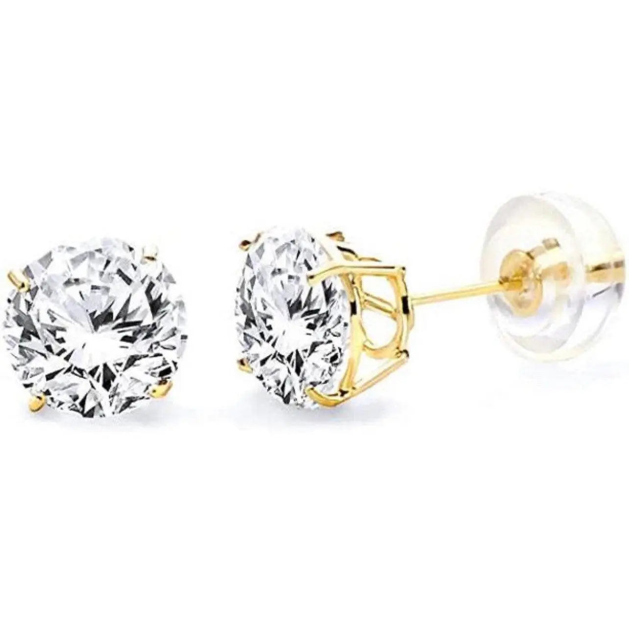 10K Solid Gold Round Brilliant Cut Cubic Zirconia Studs Earrings | 2 3 4 5 6 7 8MM Studs Earrings - ADIRFINE 