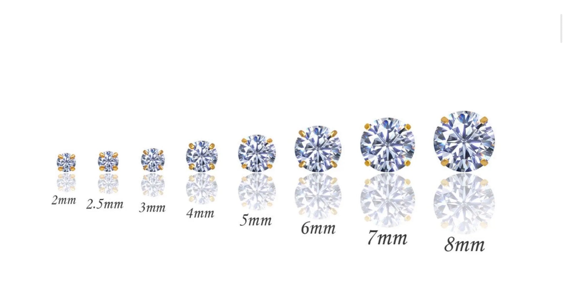 10K Solid Gold Round Brilliant Cut Cubic Zirconia Studs Earrings | 2 3 4 5 6 7 8MM Studs Earrings - ADIRFINE 