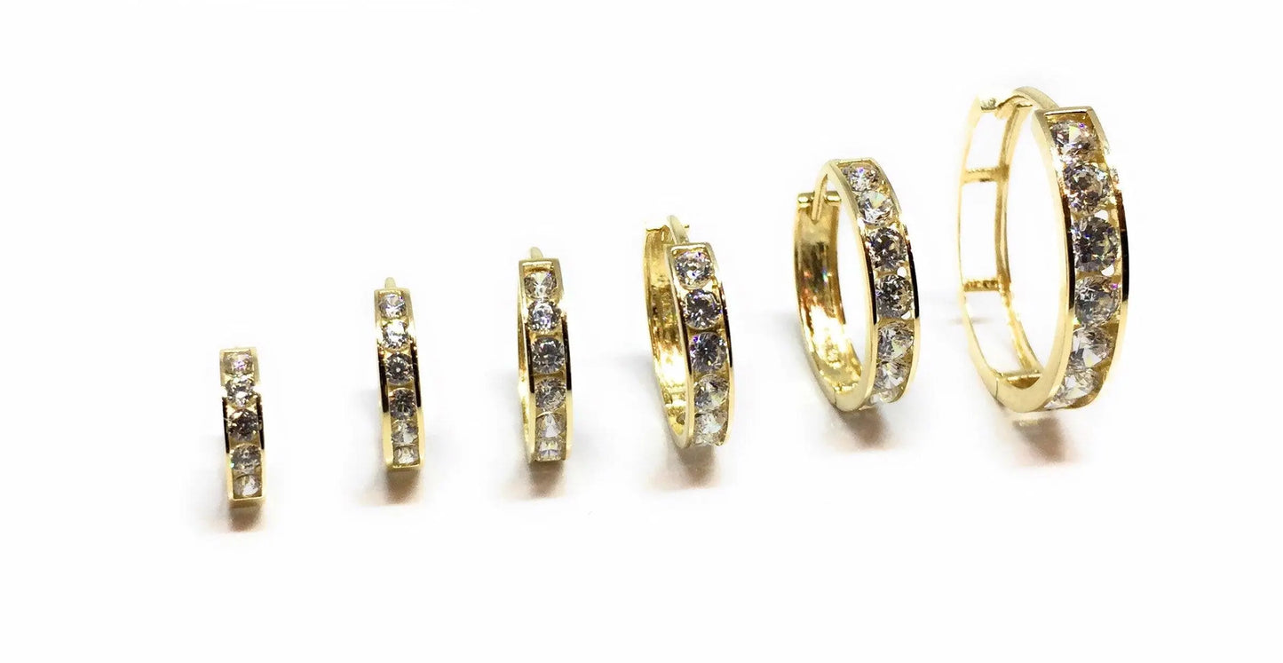 10K Solid Gold Round Cubic Zirconia Huggie Hoop Earrings - ADIRFINE 