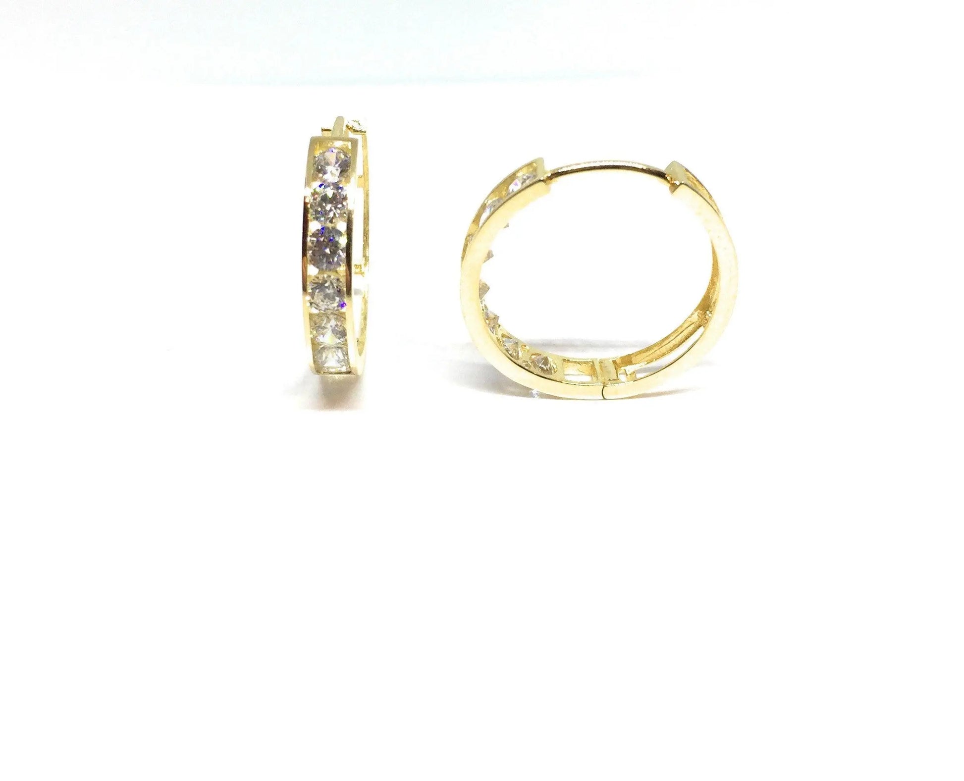 10K Solid Gold Round Cubic Zirconia Huggie Hoop Earrings - ADIRFINE 