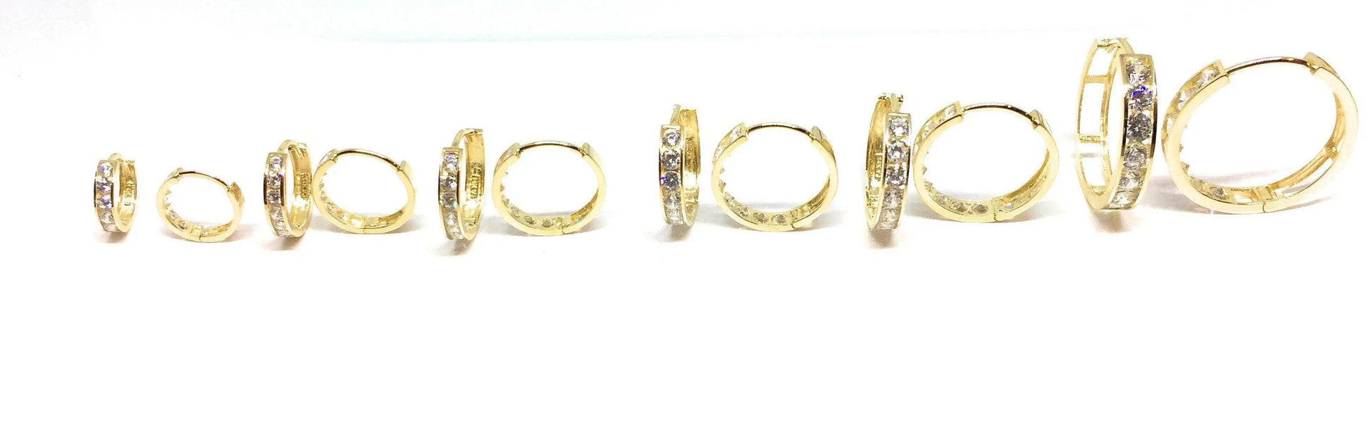 10K Solid Gold Round Cubic Zirconia Huggie Hoop Earrings - ADIRFINE 