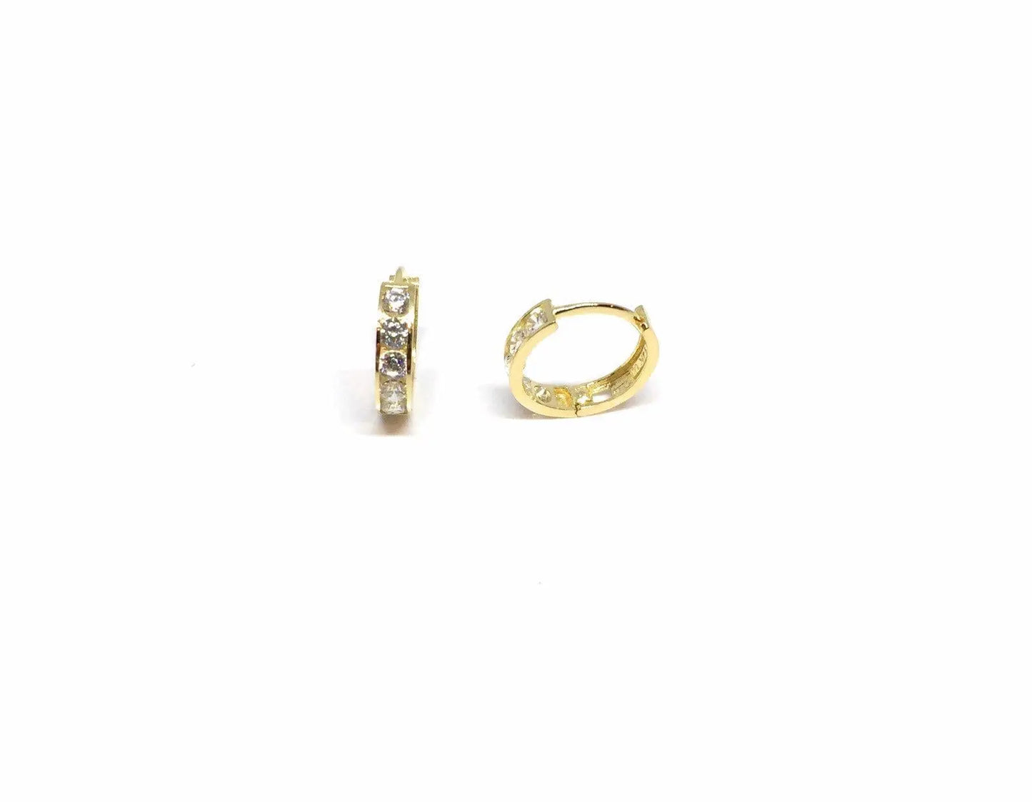 10K Solid Gold Round Cubic Zirconia Huggie Hoop Earrings - ADIRFINE 