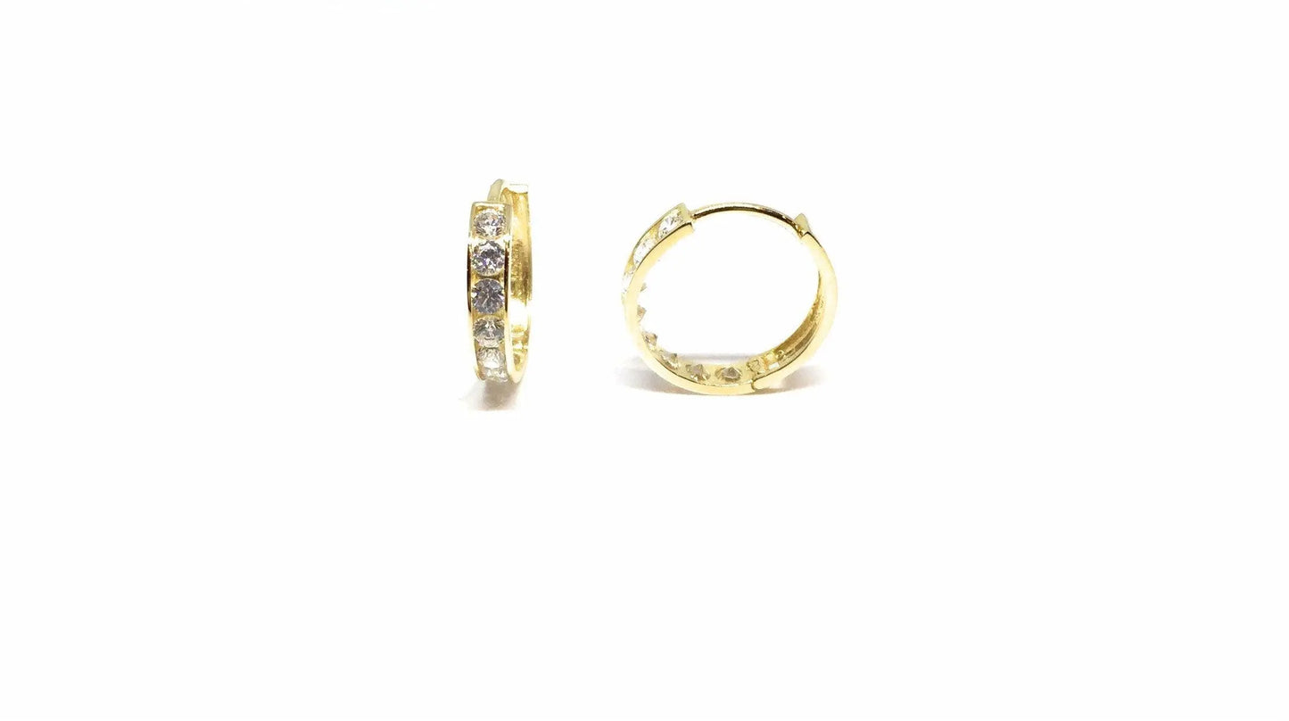 10K Solid Gold Round Cubic Zirconia Huggie Hoop Earrings - ADIRFINE 