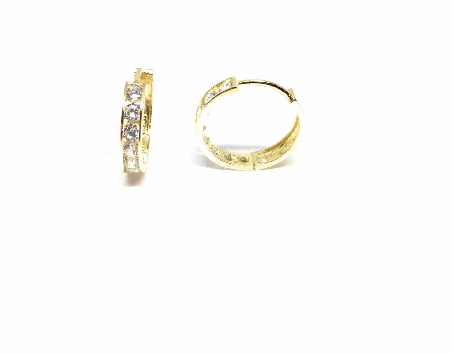 10K Solid Gold Round Cubic Zirconia Huggie Hoop Earrings - ADIRFINE 