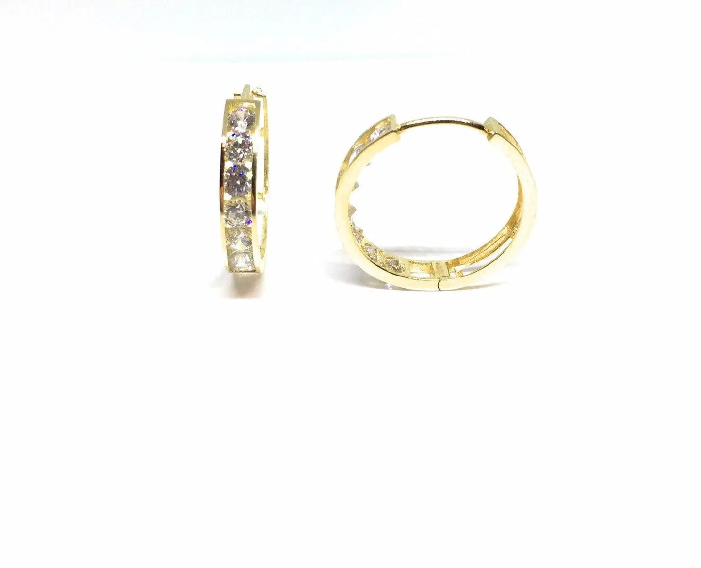 10K Solid Gold Round Cubic Zirconia Huggie Hoop Earrings - ADIRFINE 