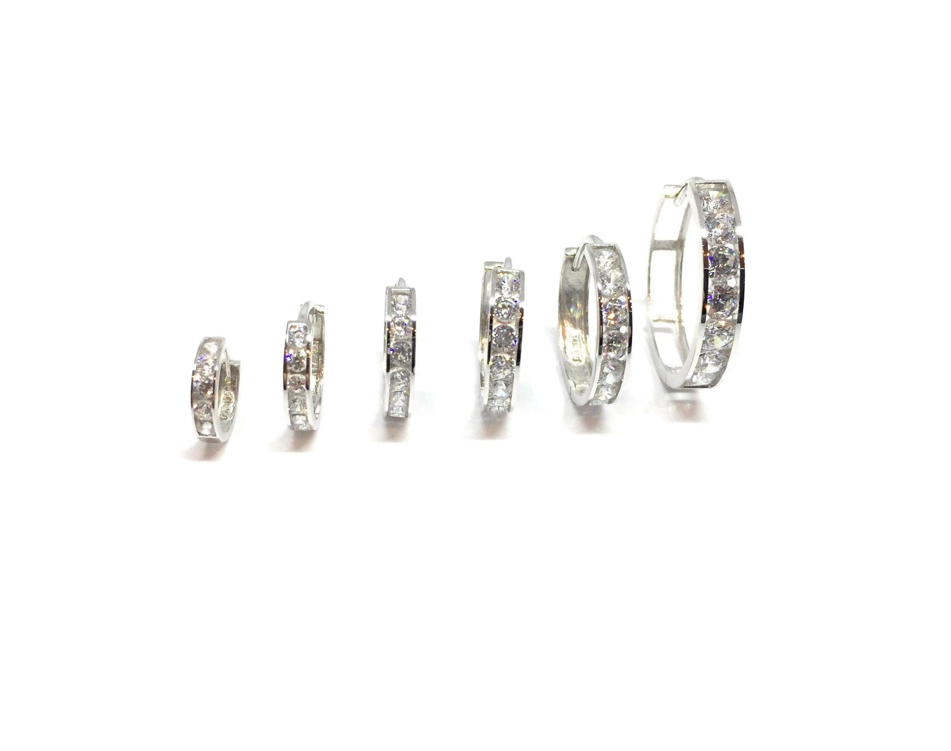 10K Solid Gold Round Cubic Zirconia Huggie Hoop Earrings - ADIRFINE 