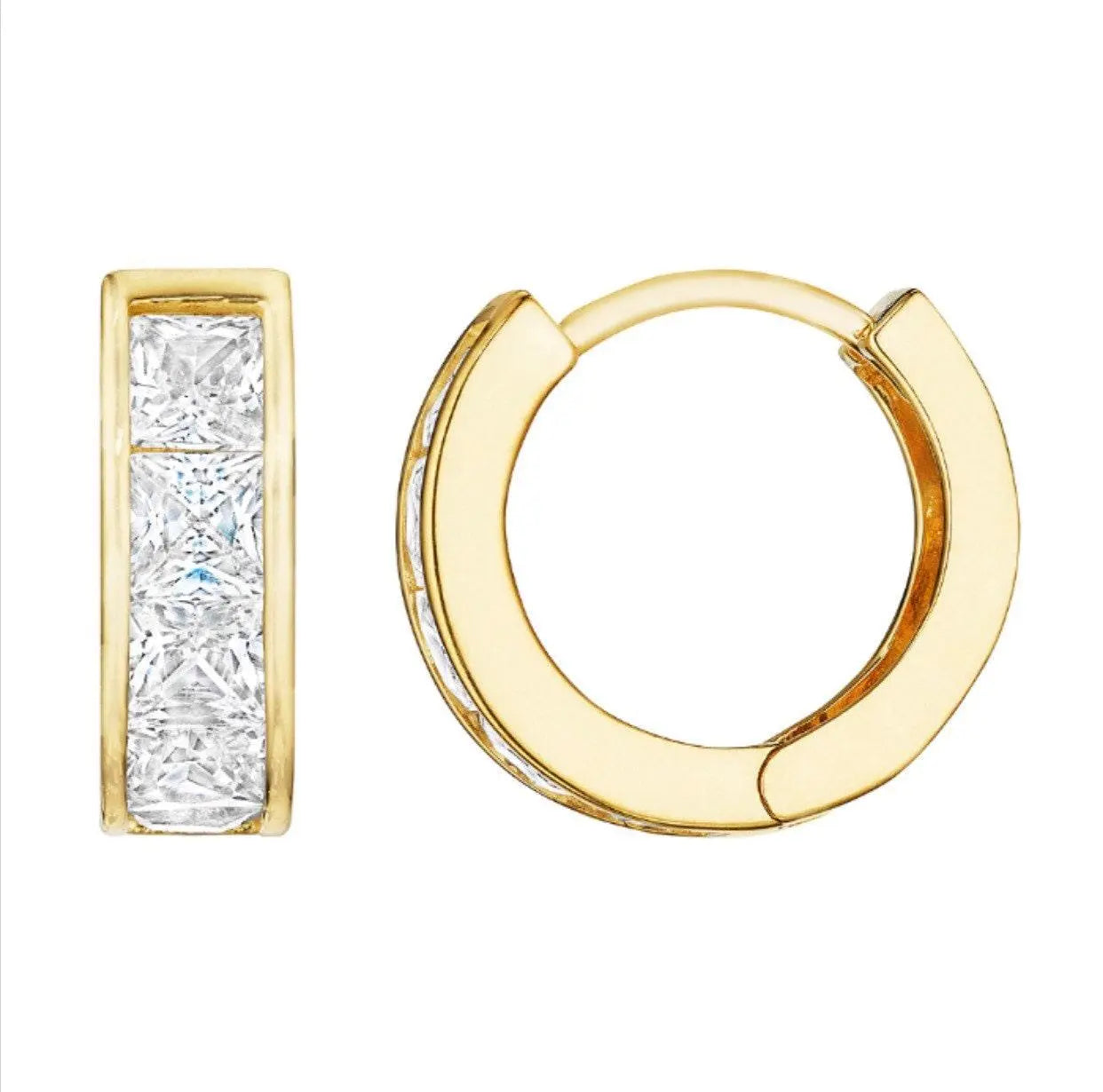 10K Solid Gold Square Cubic Zirconia Huggie Hoop Earrings - ADIRFINE 