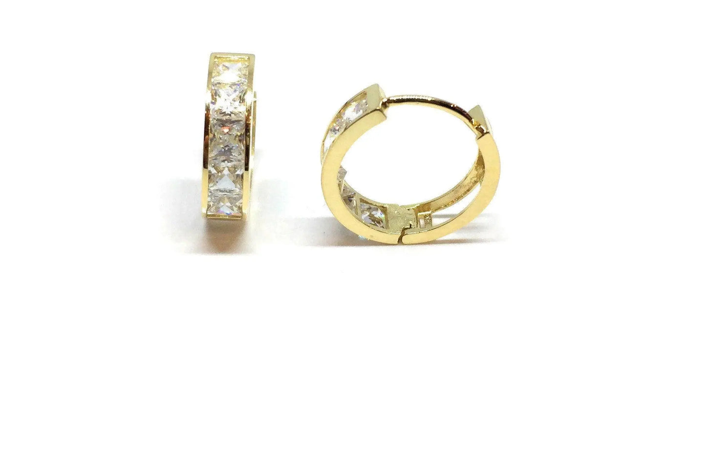 10K Solid Gold Square Cubic Zirconia Huggie Hoop Earrings - ADIRFINE 