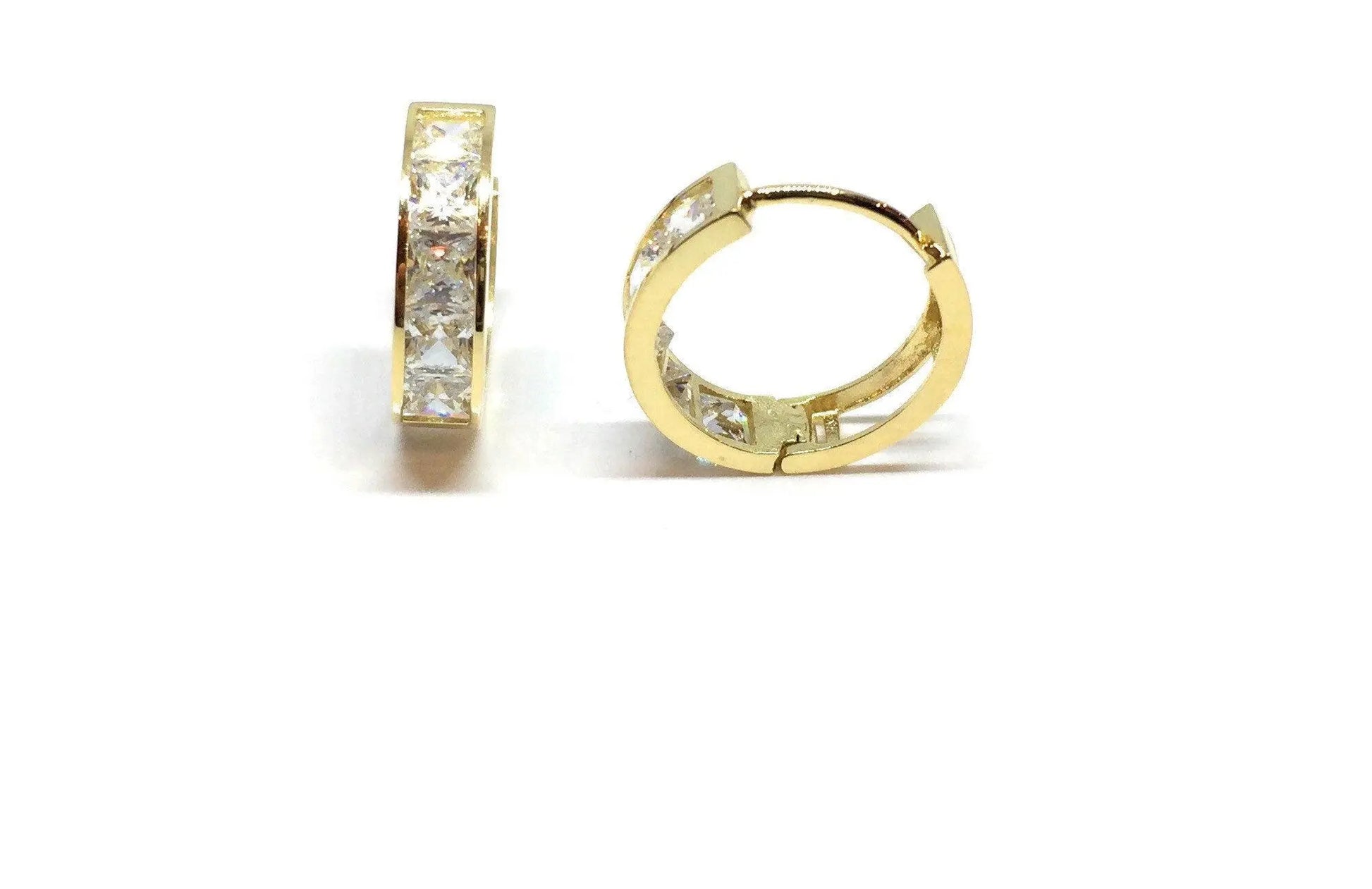 10K Solid Gold Square Cubic Zirconia Huggie Hoop Earrings - ADIRFINE 