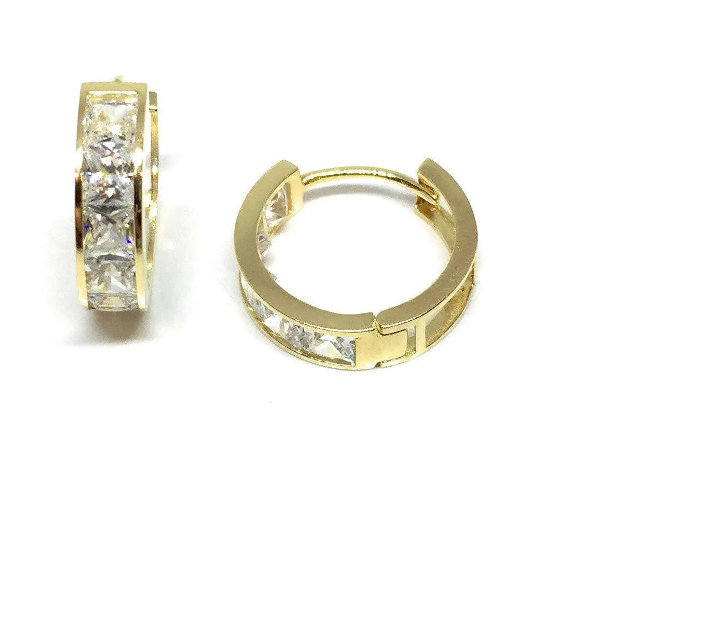 10K Solid Gold Square Cubic Zirconia Huggie Hoop Earrings - ADIRFINE 