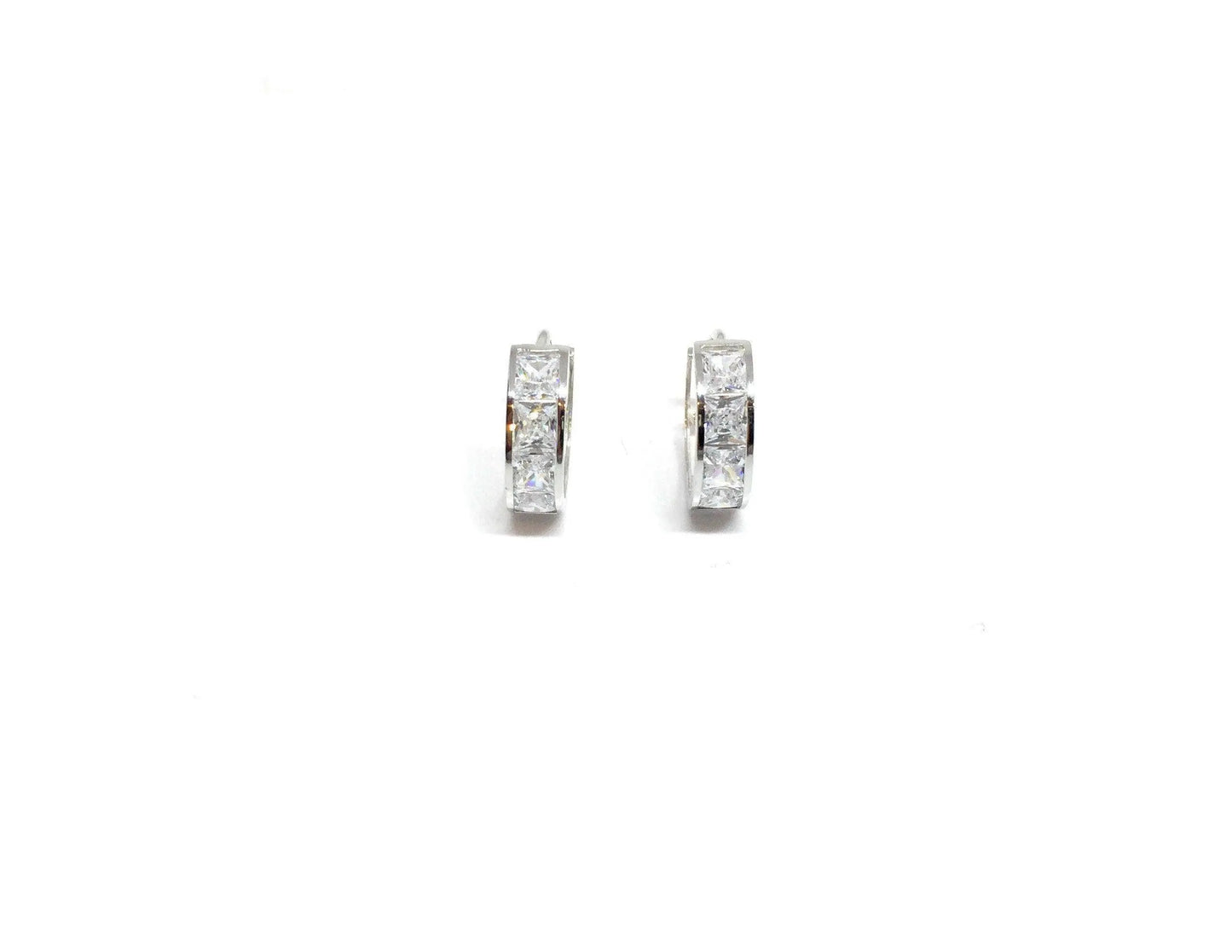 10K Solid Gold Square Cubic Zirconia Huggie Hoop Earrings - ADIRFINE 