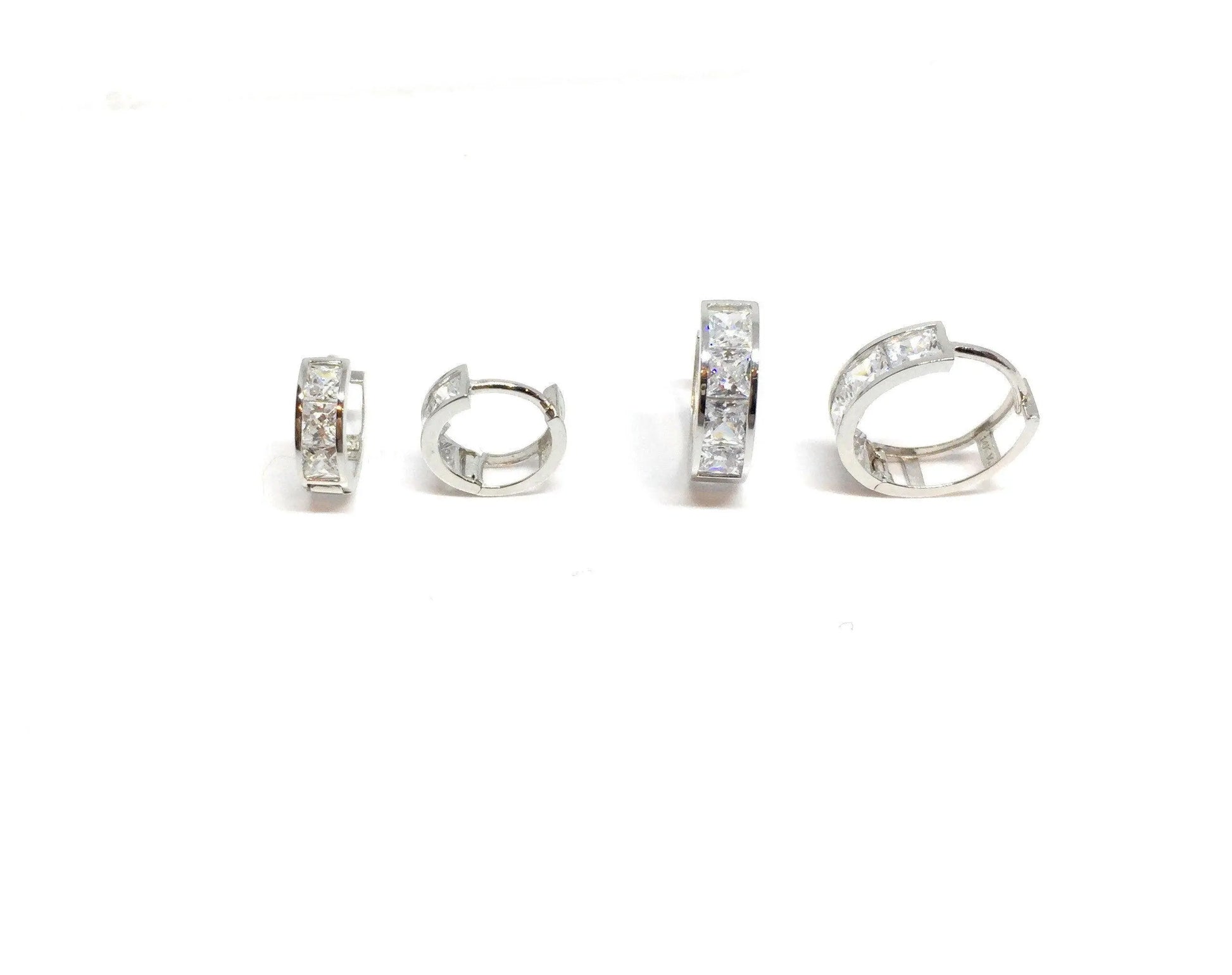 10K Solid Gold Square Cubic Zirconia Huggie Hoop Earrings - ADIRFINE 