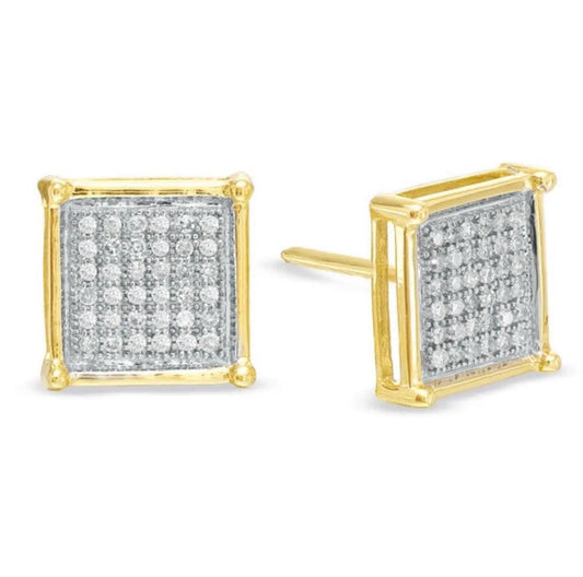 10K Solid Gold Square Micro Pave Cubic Zirconia Stud Earrings - ADIRFINE 