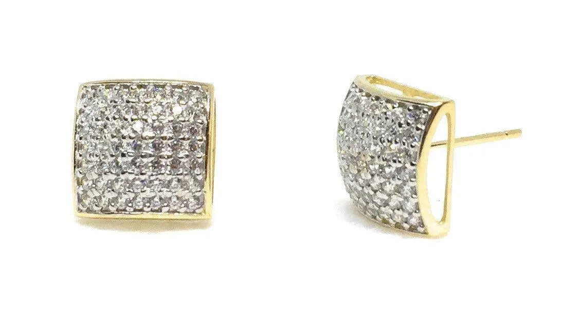 10K Solid Gold Square Micro Pave Cubic Zirconia Stud Earrings - ADIRFINE 