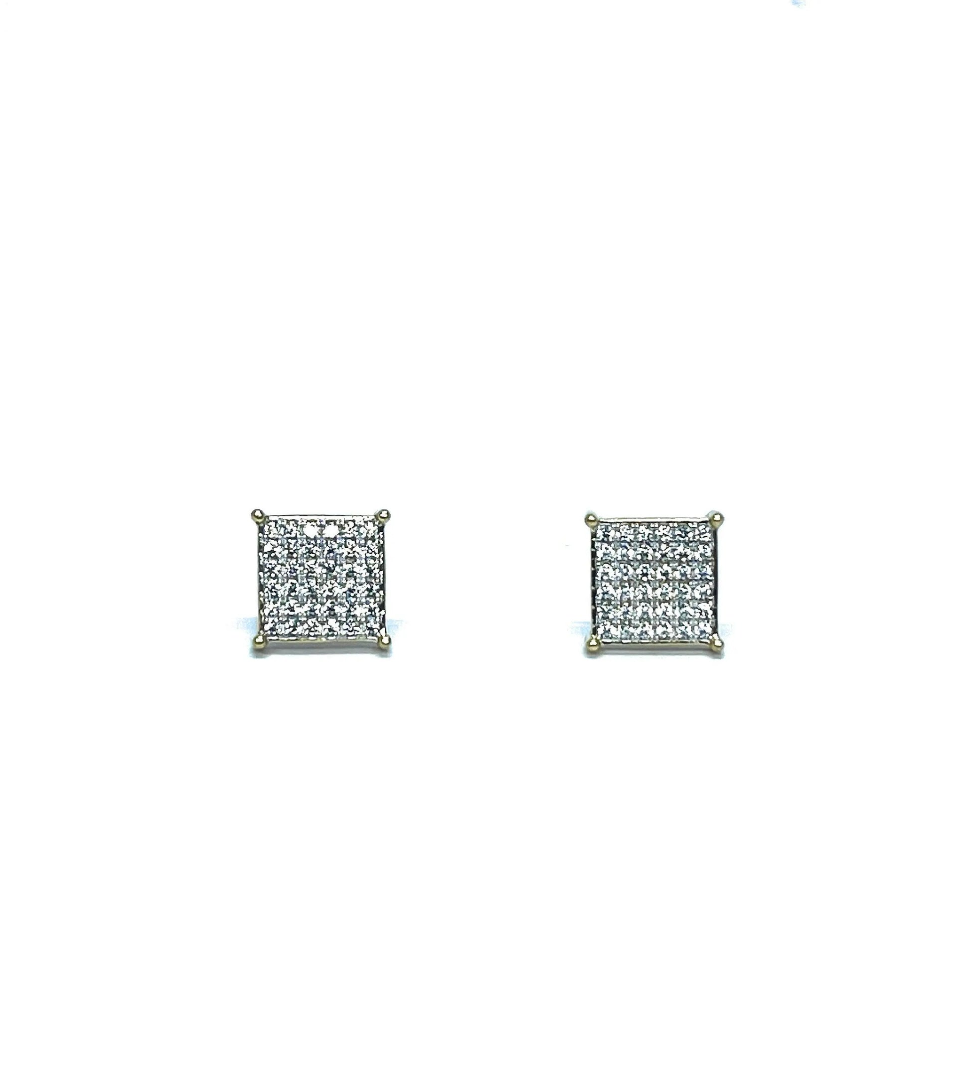 10K Solid Gold Square Micro Pave Cubic Zirconia Stud Earrings - ADIRFINE 