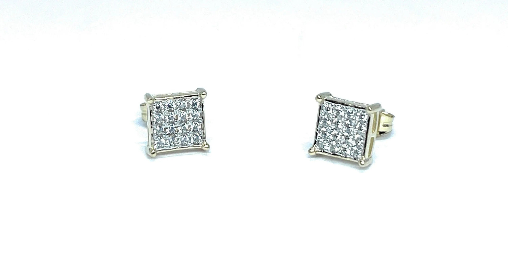 10K Solid Gold Square Micro Pave Cubic Zirconia Stud Earrings - ADIRFINE 