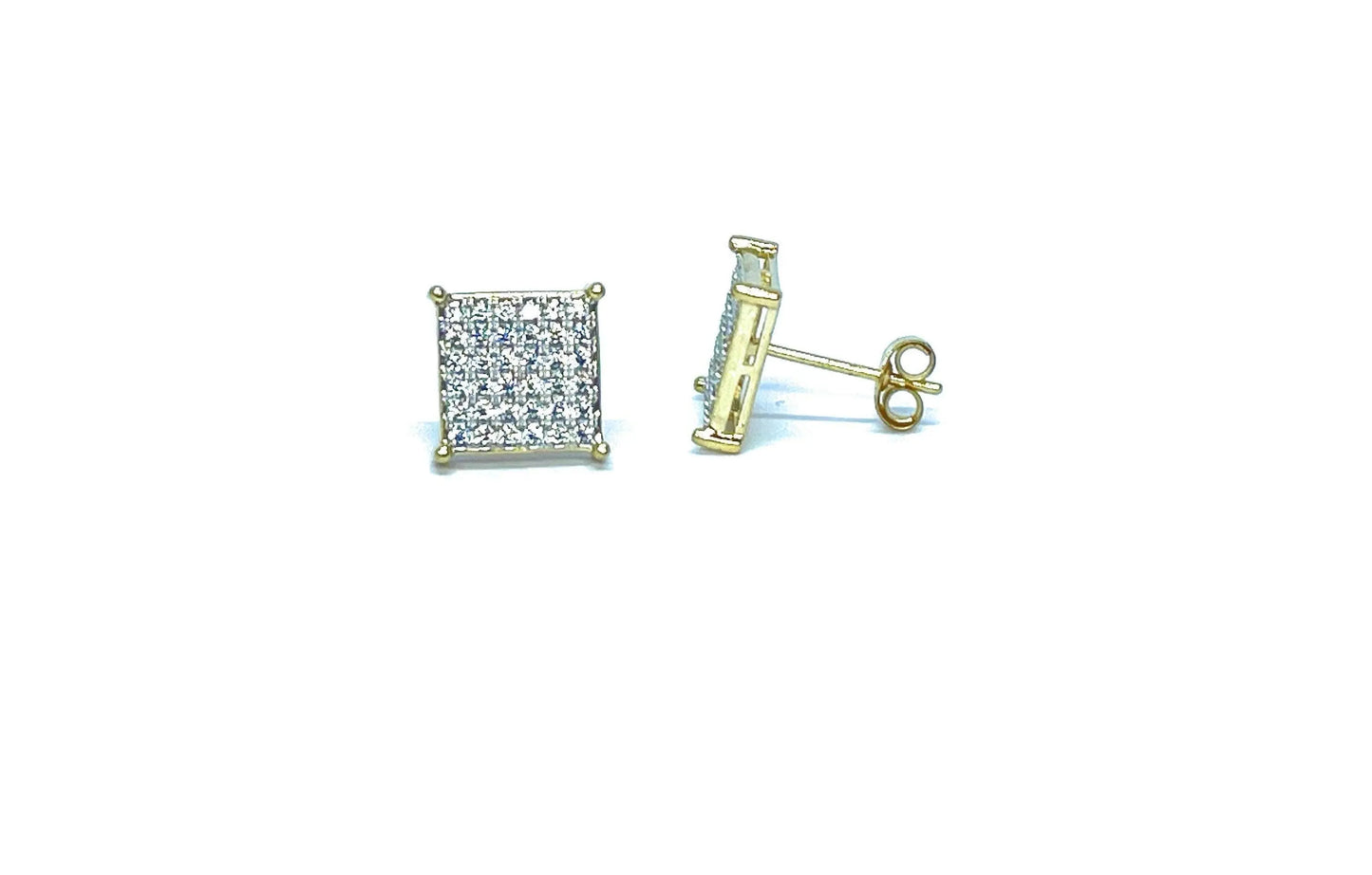 10K Solid Gold Square Micro Pave Cubic Zirconia Stud Earrings - ADIRFINE 