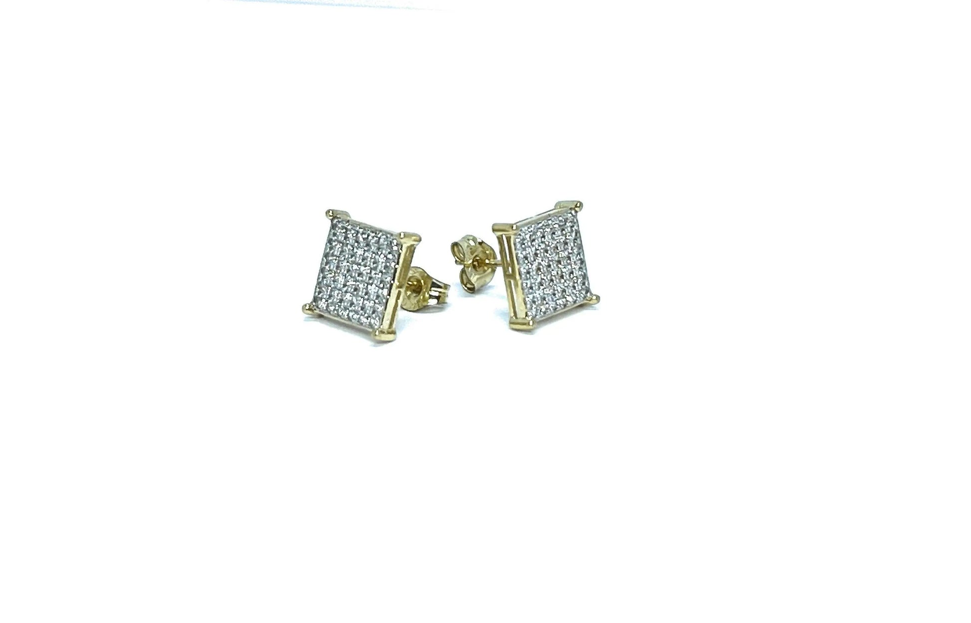 10K Solid Gold Square Micro Pave Cubic Zirconia Stud Earrings - ADIRFINE 