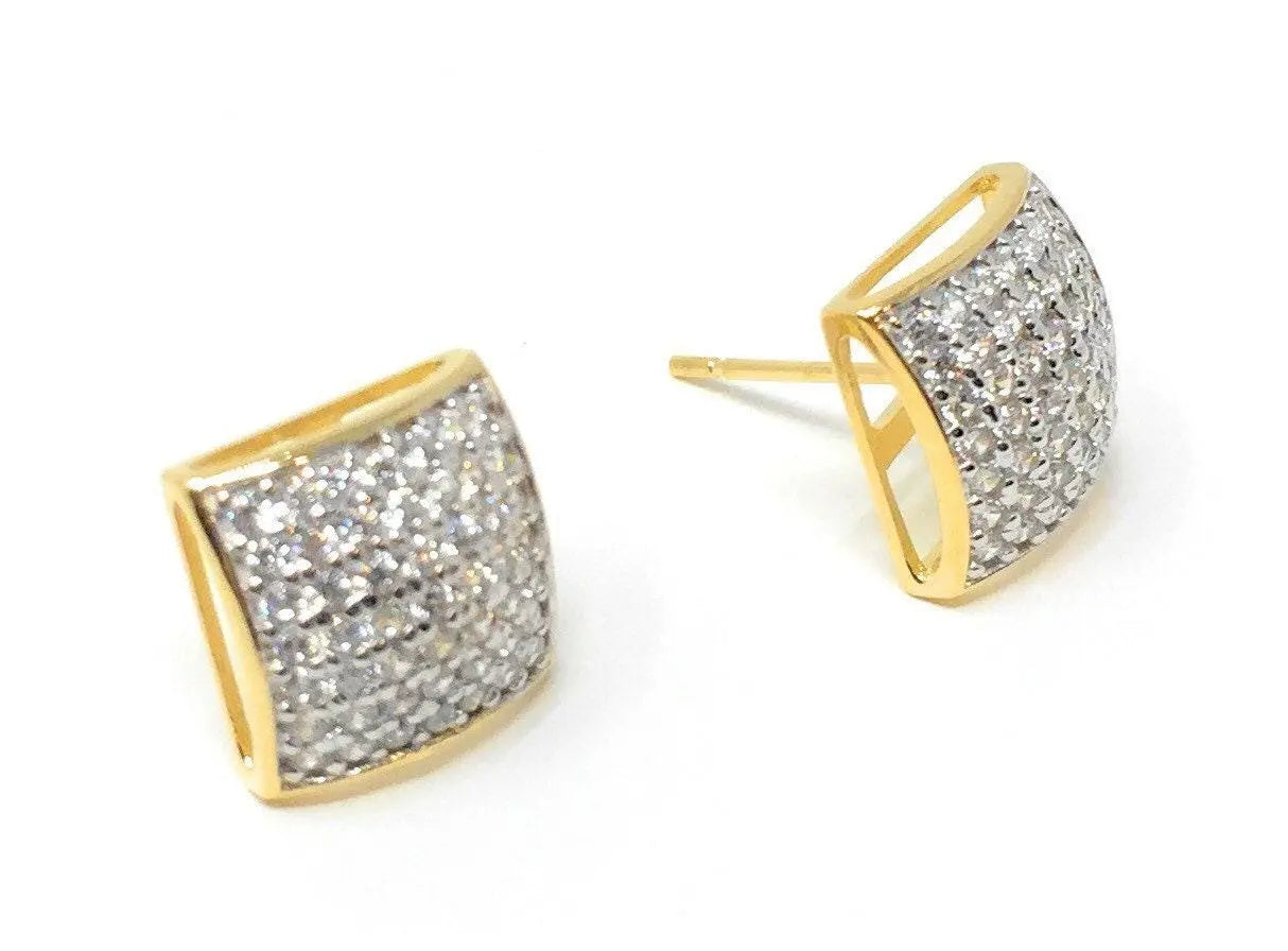 10K Solid Gold Square Micro Pave Cubic Zirconia Stud Earrings - ADIRFINE 