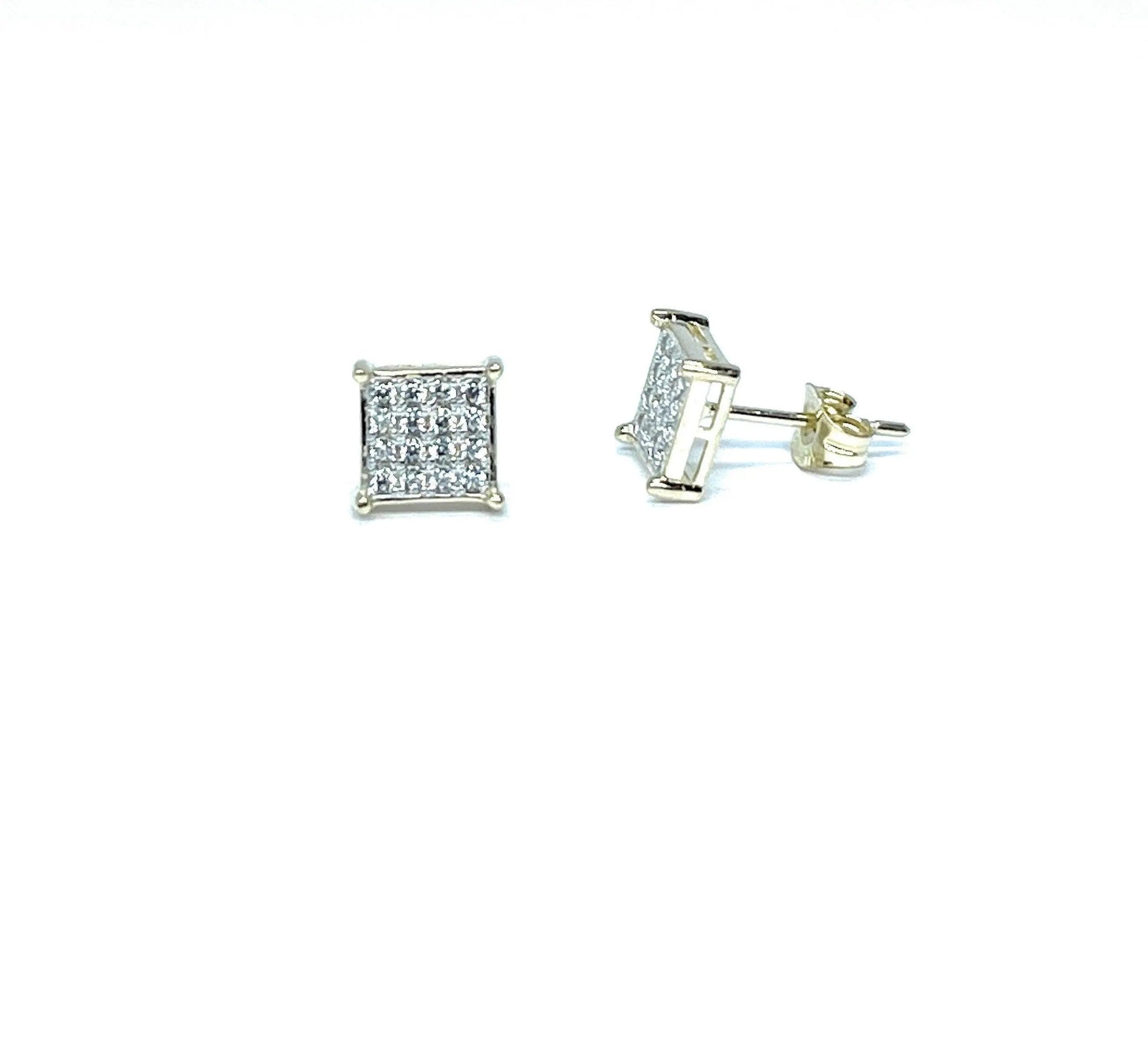 10K Solid Gold Square Micro Pave Cubic Zirconia Stud Earrings - ADIRFINE 