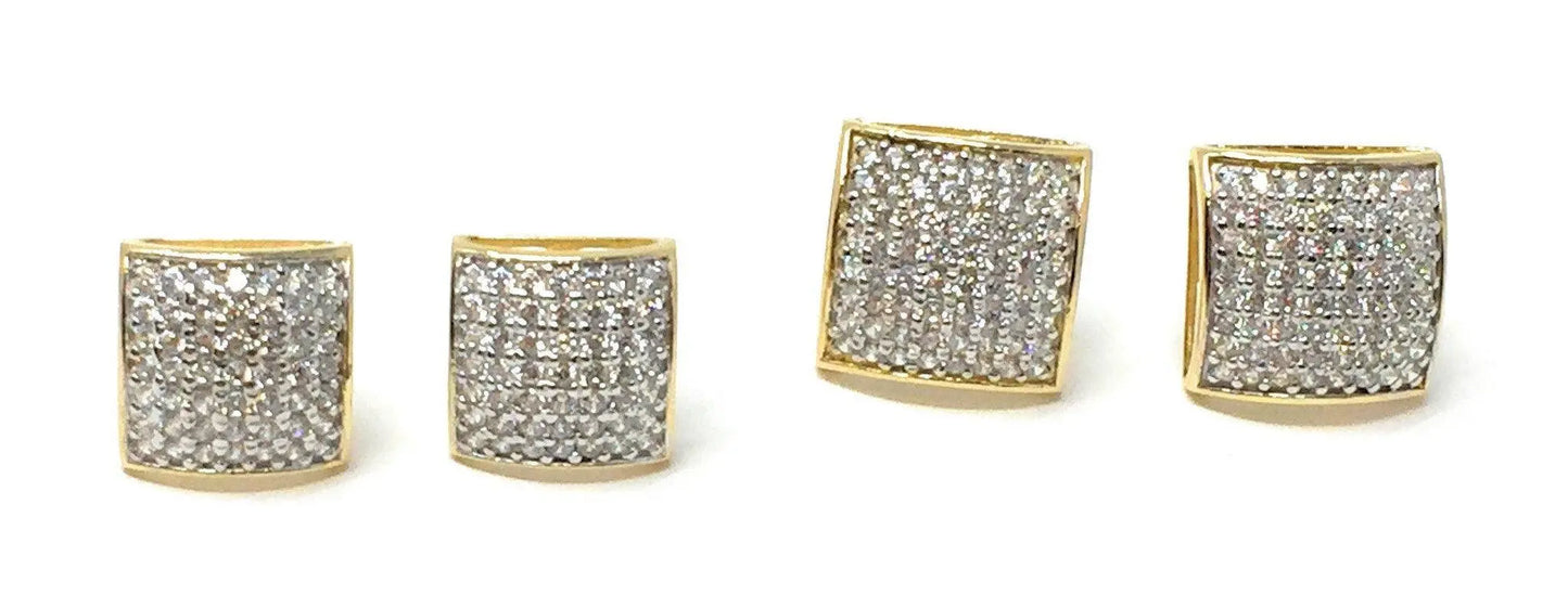 10K Solid Gold Square Micro Pave Cubic Zirconia Stud Earrings - ADIRFINE 