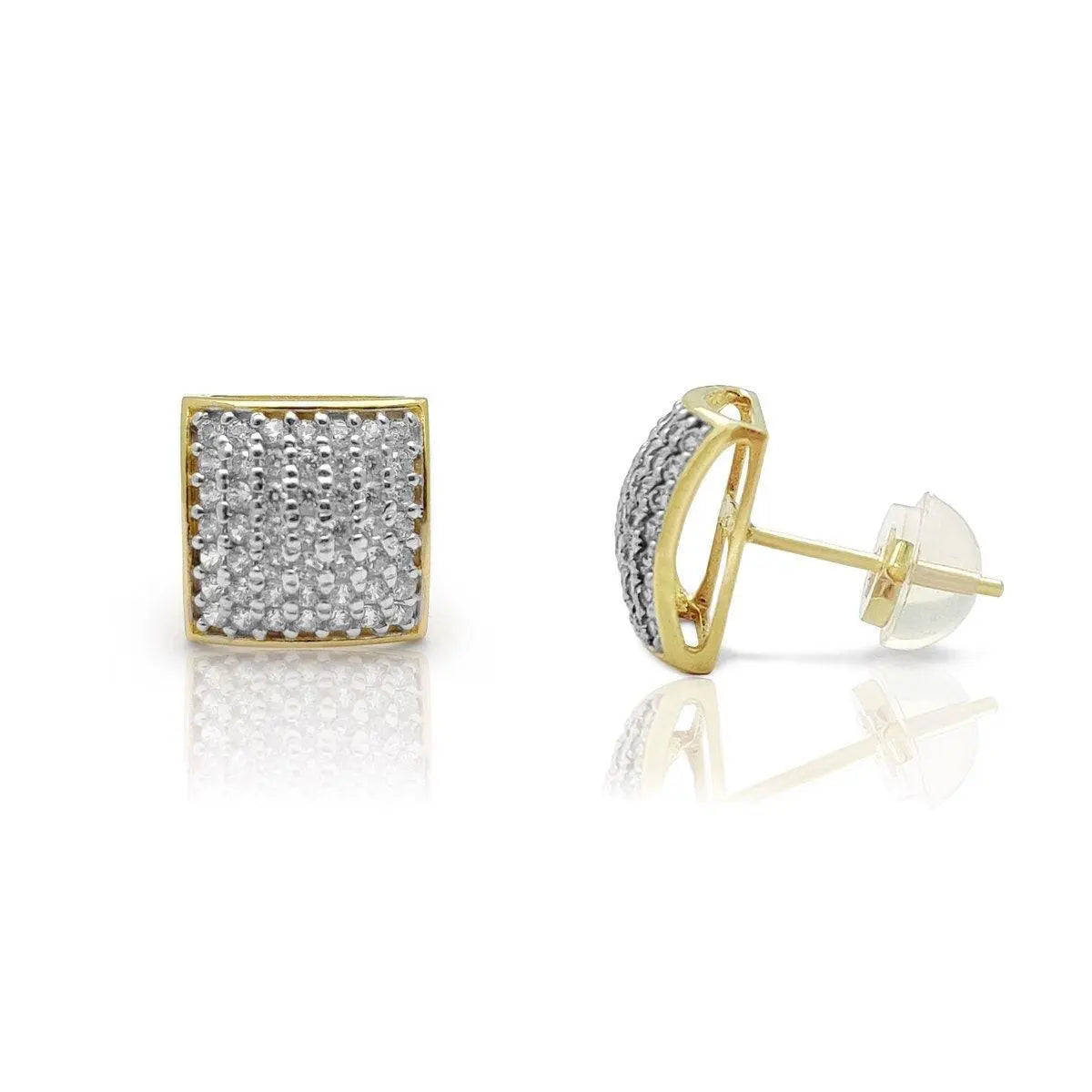 10K Solid Gold Square Micro Pave Cubic Zirconia Stud Earrings - ADIRFINE 