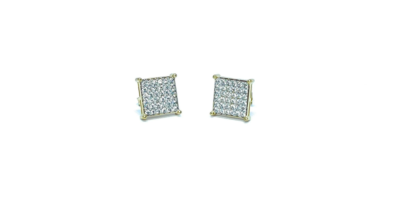 10K Solid Gold Square Micro Pave Cubic Zirconia Stud Earrings - ADIRFINE 