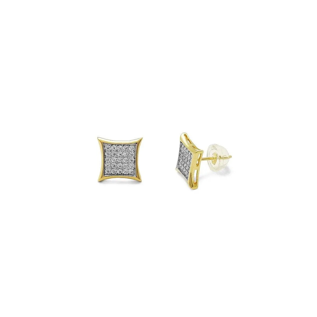 10K Solid Gold Square Micro Pave Cubic Zirconia Studs Earrings - ADIRFINE 