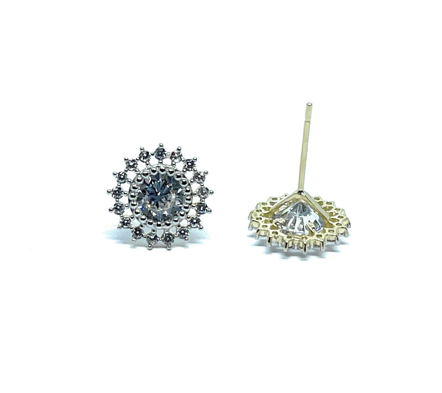 10K Solid Gold Starburst Cubic Zirconia Stud Earrings - ADIRFINE 