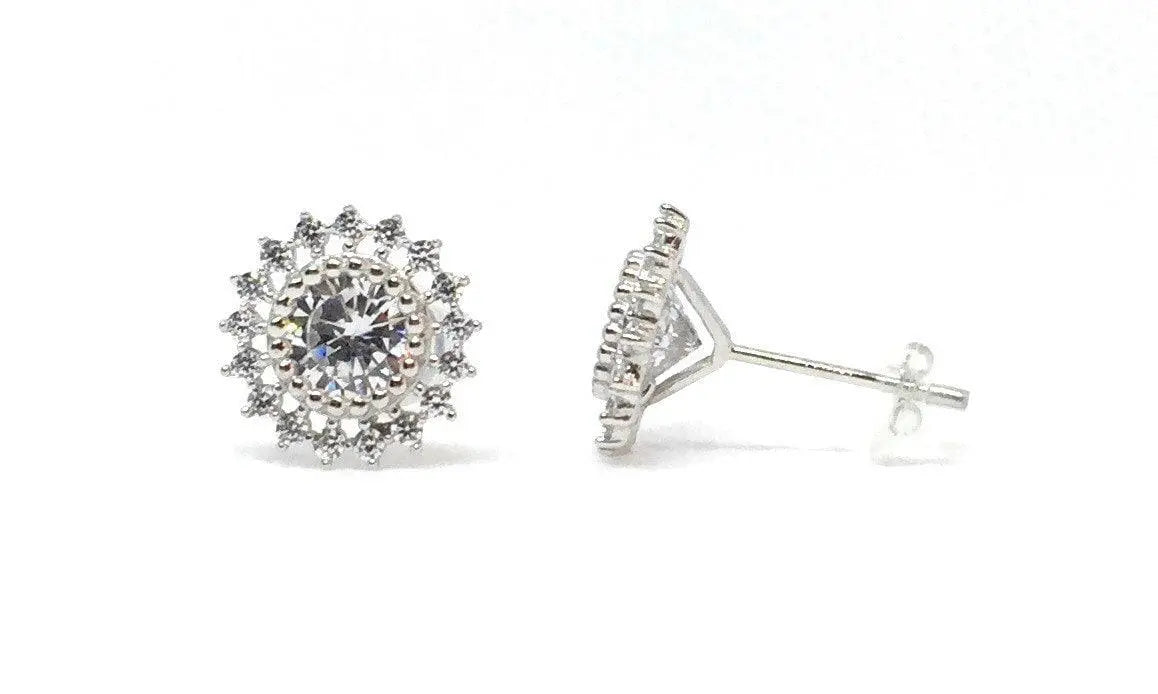 10K Solid Gold Starburst Cubic Zirconia Stud Earrings - ADIRFINE 