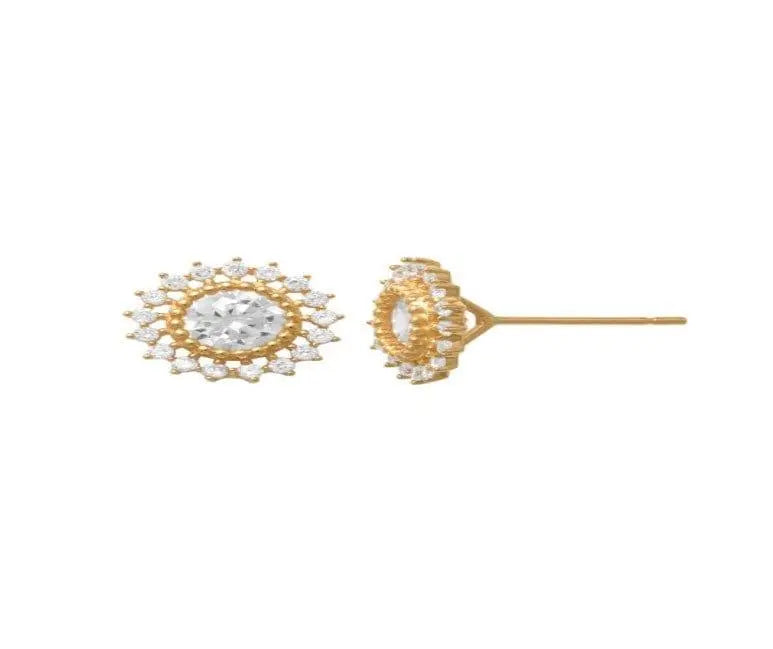 10K Solid Gold Starburst Cubic Zirconia Stud Earrings - ADIRFINE 