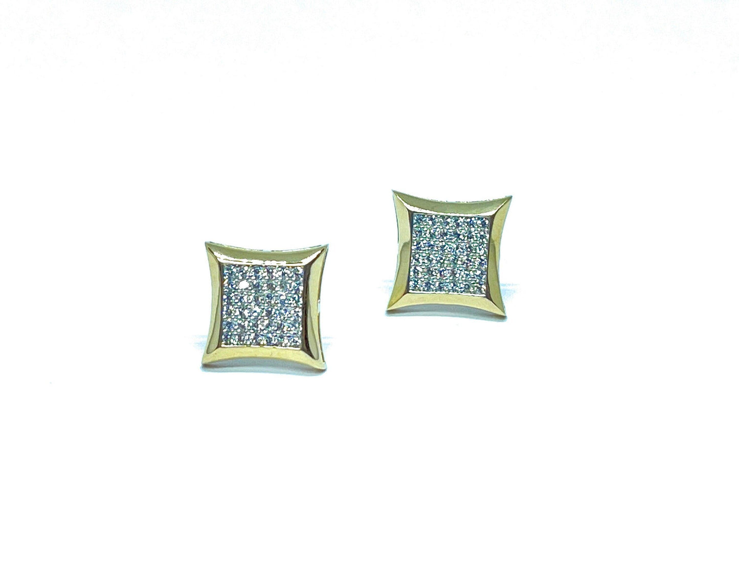 ADIRFINE 10K Solid Gold 10MM Square Micro Pave Cubic Zirconia Studs Earrings