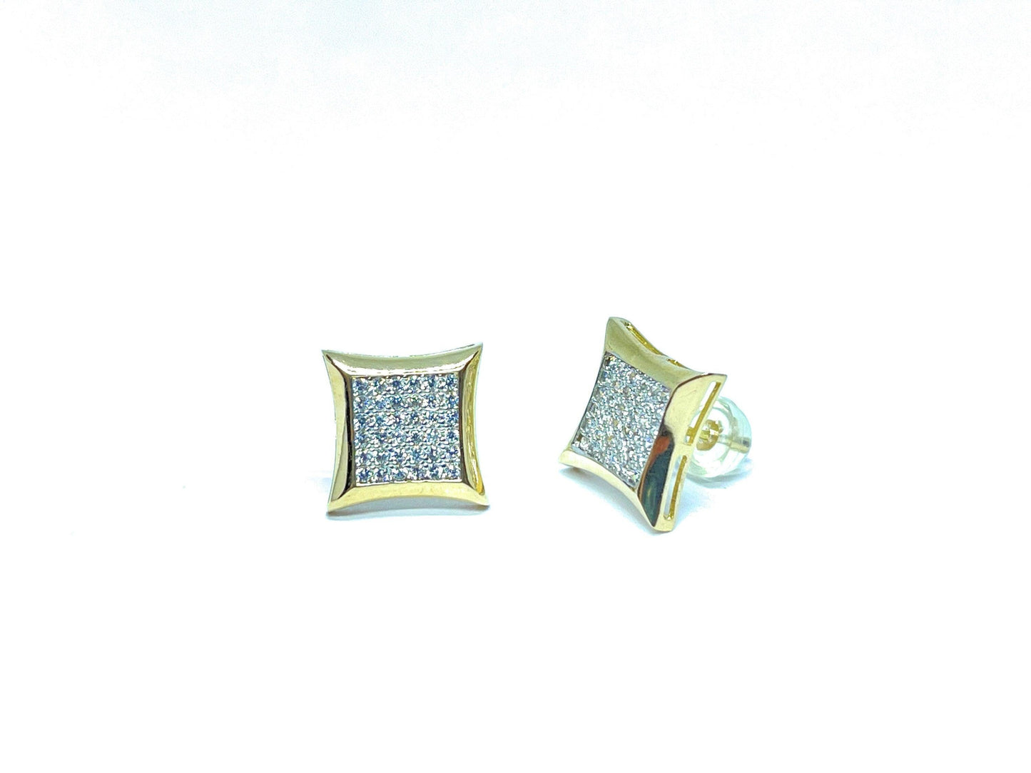 ADIRFINE 10K Solid Gold 10MM Square Micro Pave Cubic Zirconia Studs Earrings