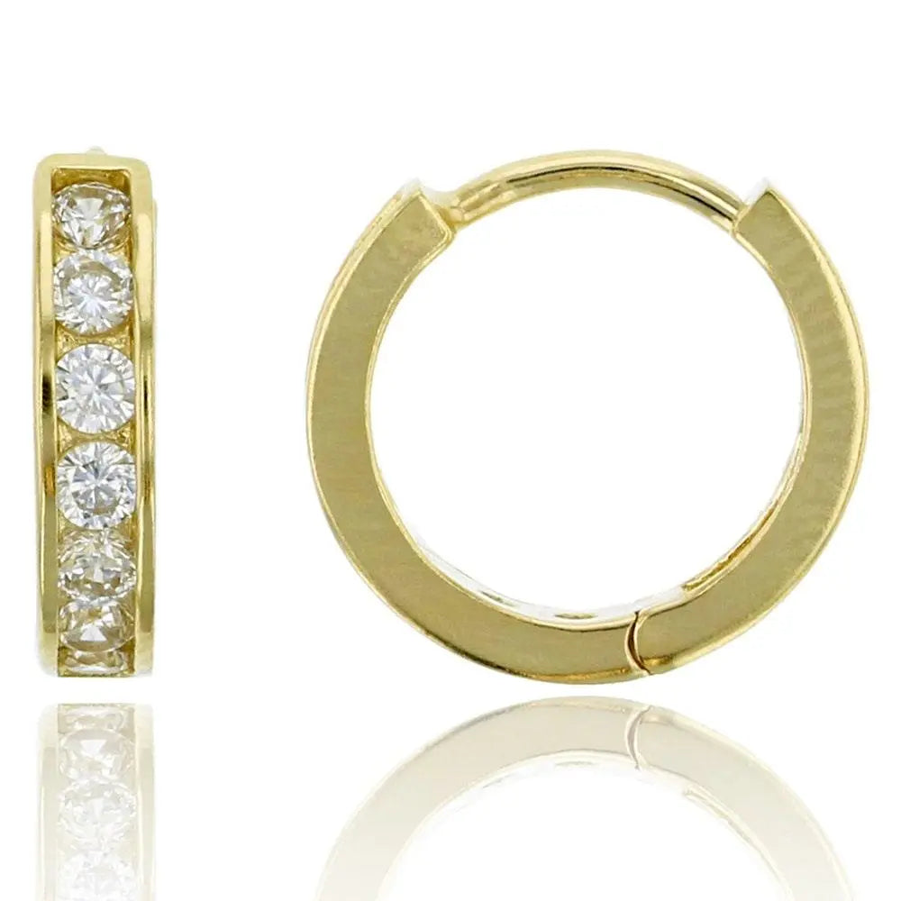 14K Solid Gold 12MM Cubic Zirconia Huggie Hoop Earrings - ADIRFINE 