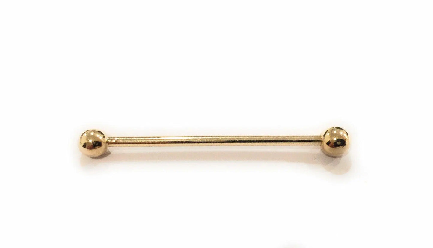 14K Solid Gold 14 Gauge Industrial Straight Barbell Body Jewelry - ADIRFINE 