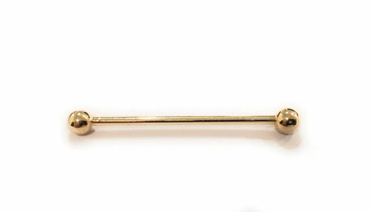 14K Solid Gold 14 Gauge Industrial Straight Barbell Body Jewelry - ADIRFINE 