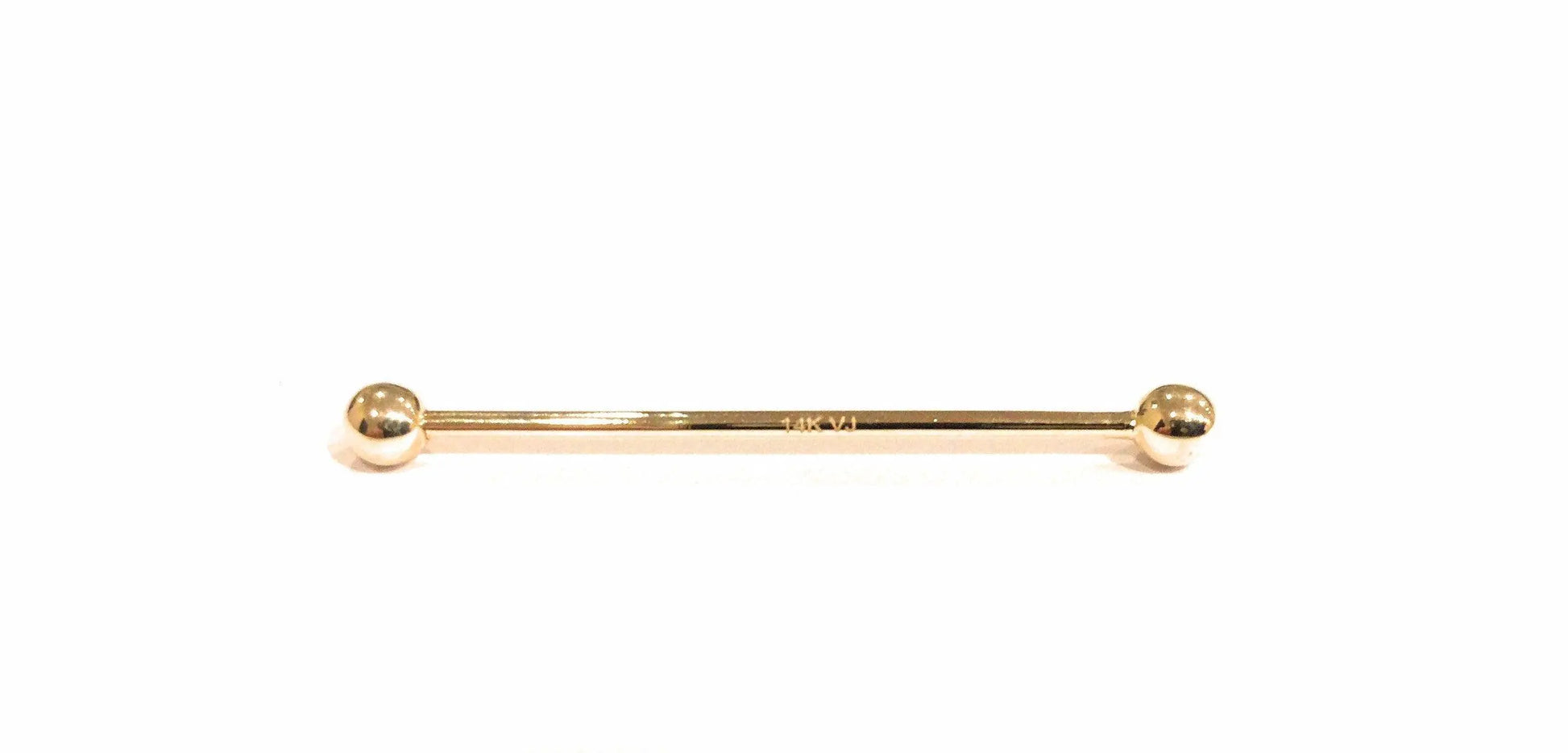 14K Solid Gold 14 Gauge Industrial straight Barbell Body Jewelry - ADIRFINE 