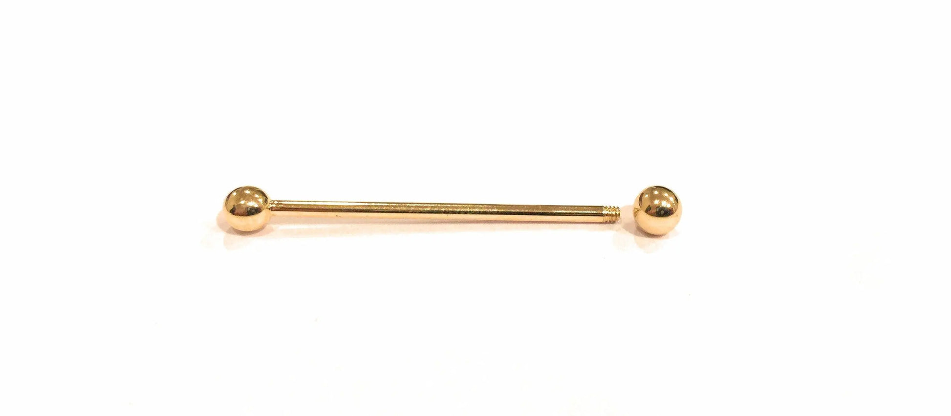 14K Solid Gold 14 Gauge Industrial Straight Barbell Body Jewelry - ADIRFINE 