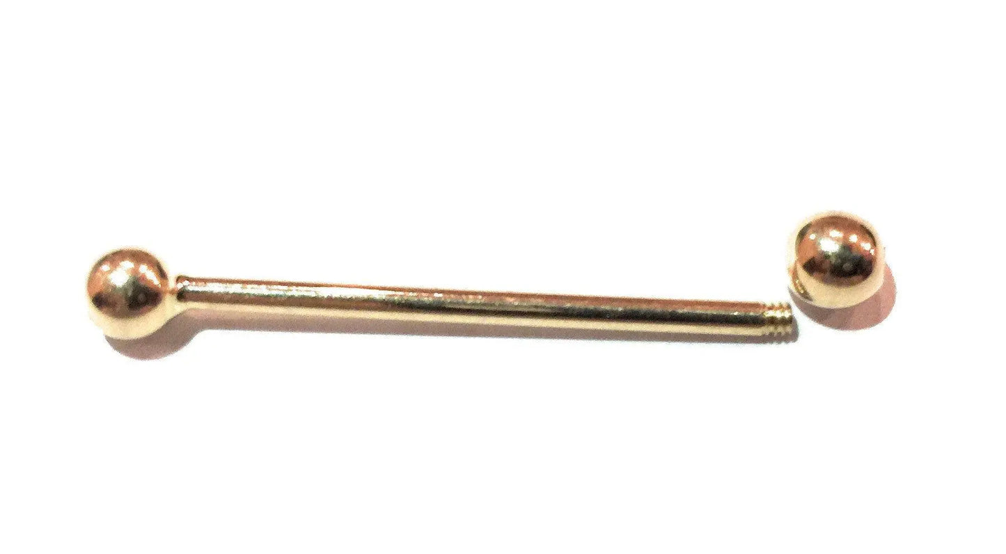 14K Solid Gold 14 Gauge Industrial Straight Barbell Body Jewelry - ADIRFINE 