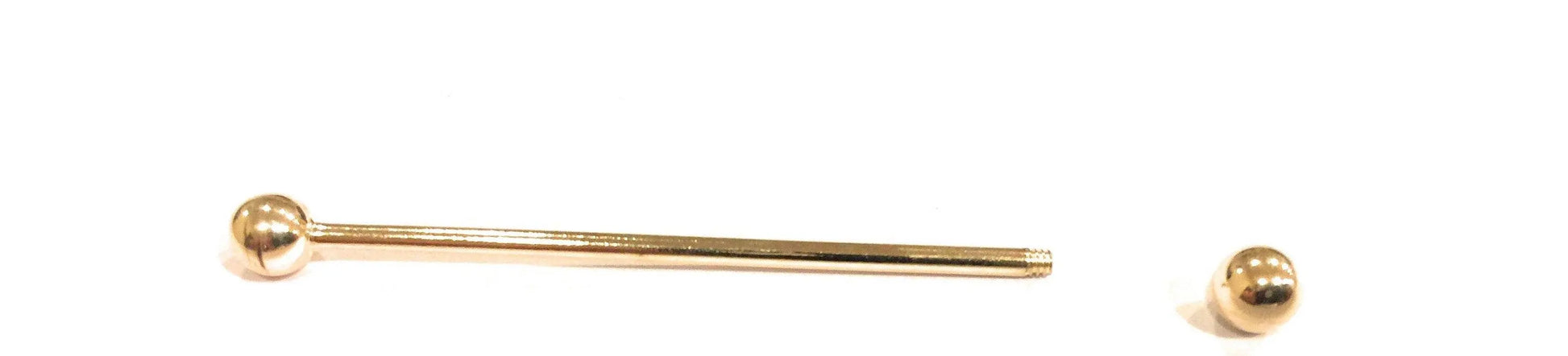 14K Solid Gold 14 Gauge Industrial straight Barbell Body Jewelry - ADIRFINE 