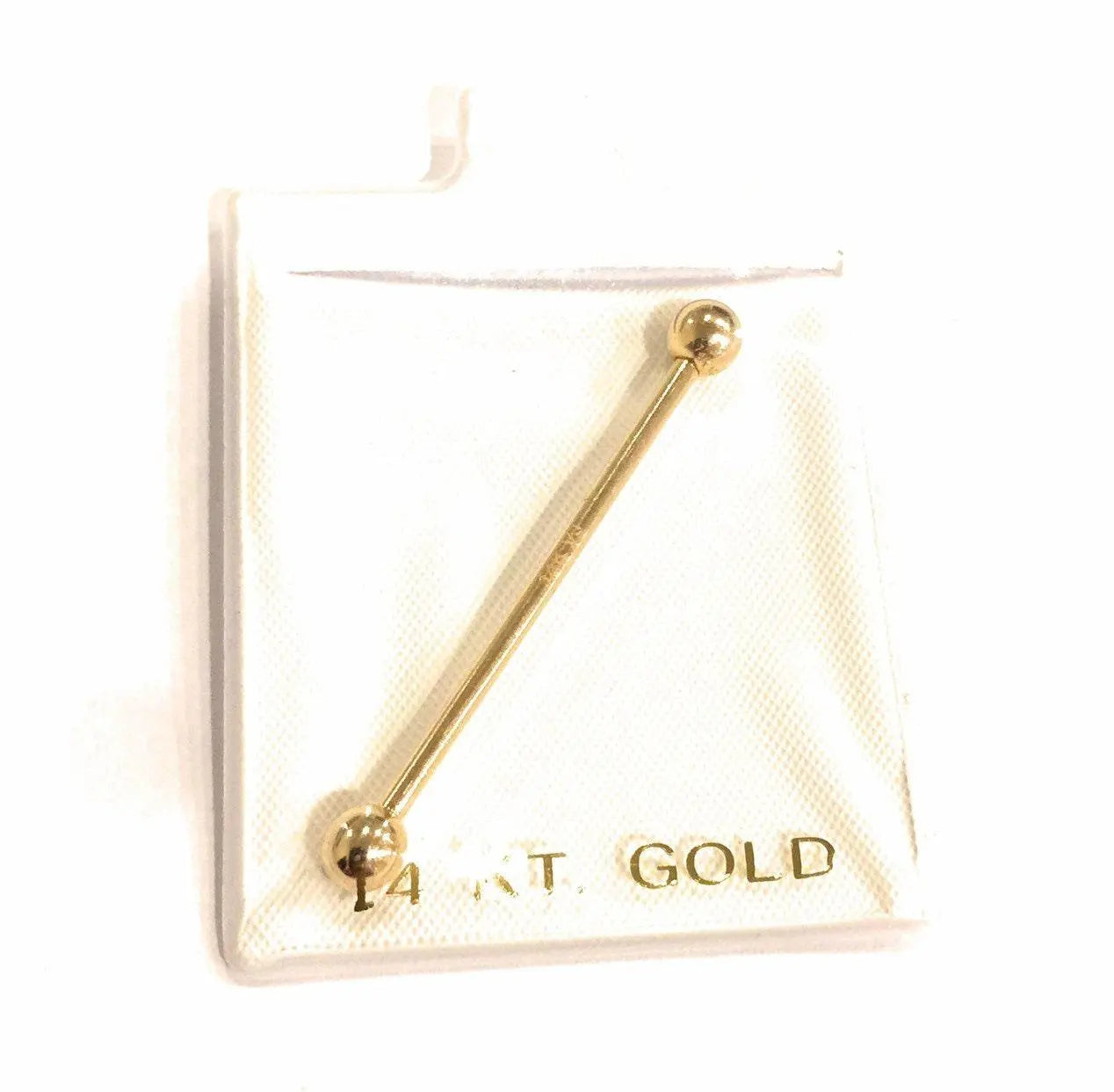 14K Solid Gold 14 Gauge Industrial Straight Barbell Body Jewelry - ADIRFINE 