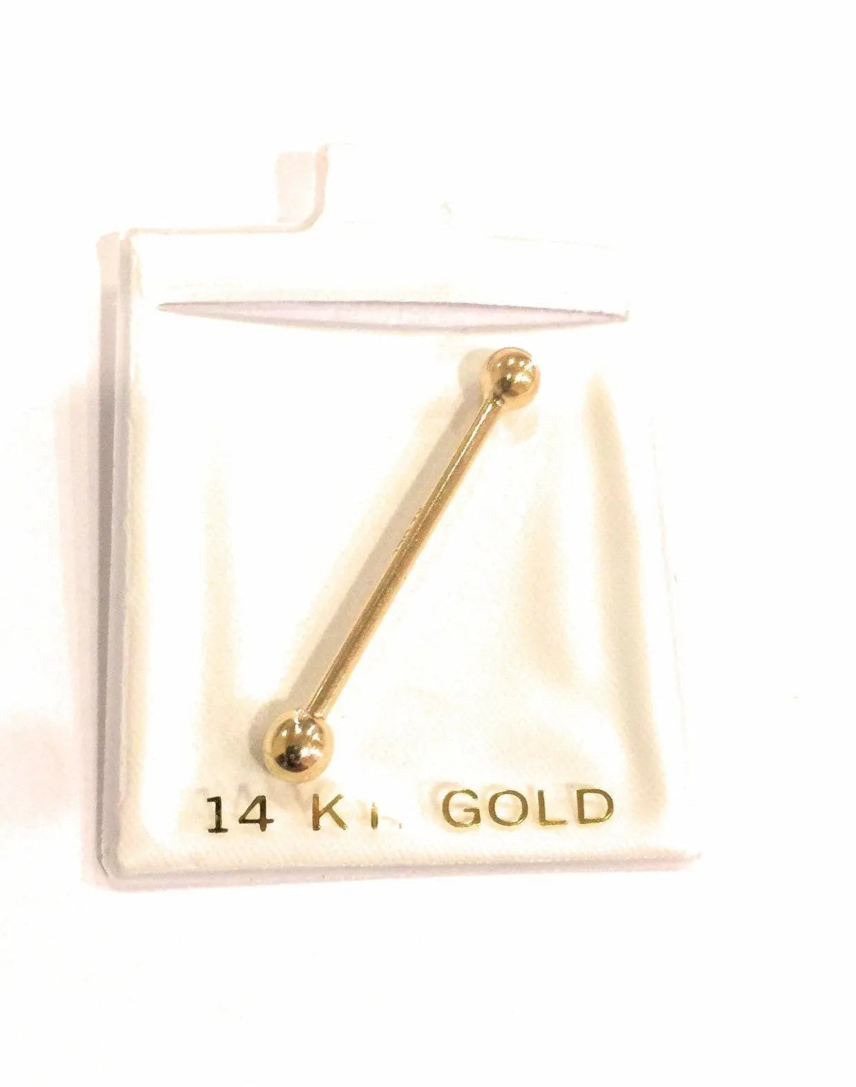 14K Solid Gold 14 Gauge Industrial Straight Barbell Body Jewelry - ADIRFINE 